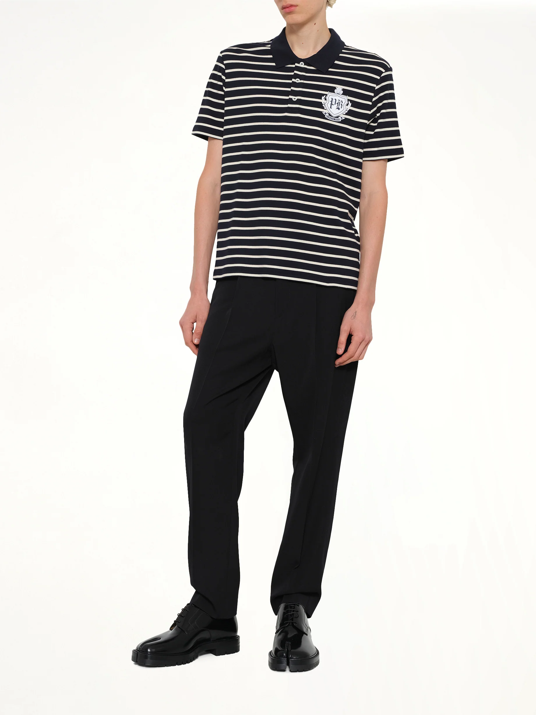Marinier College Emblem Polo in Blue/Beige/White - Image 4