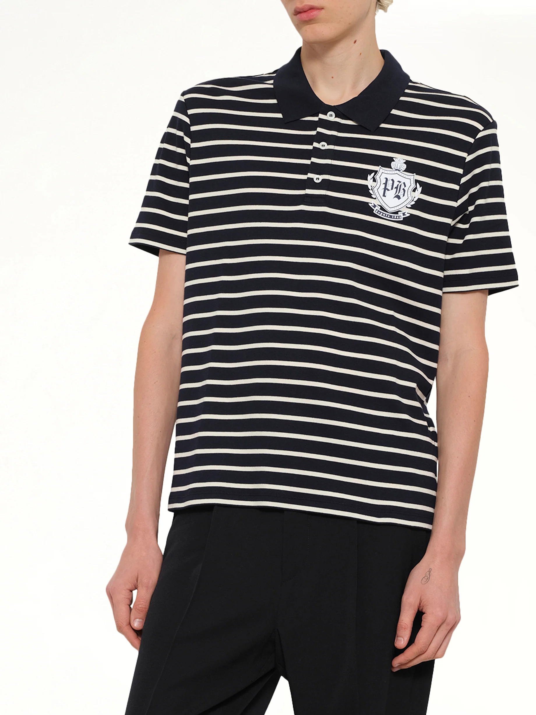 Marinier College Emblem Polo in Blue/Beige/White - Image 6