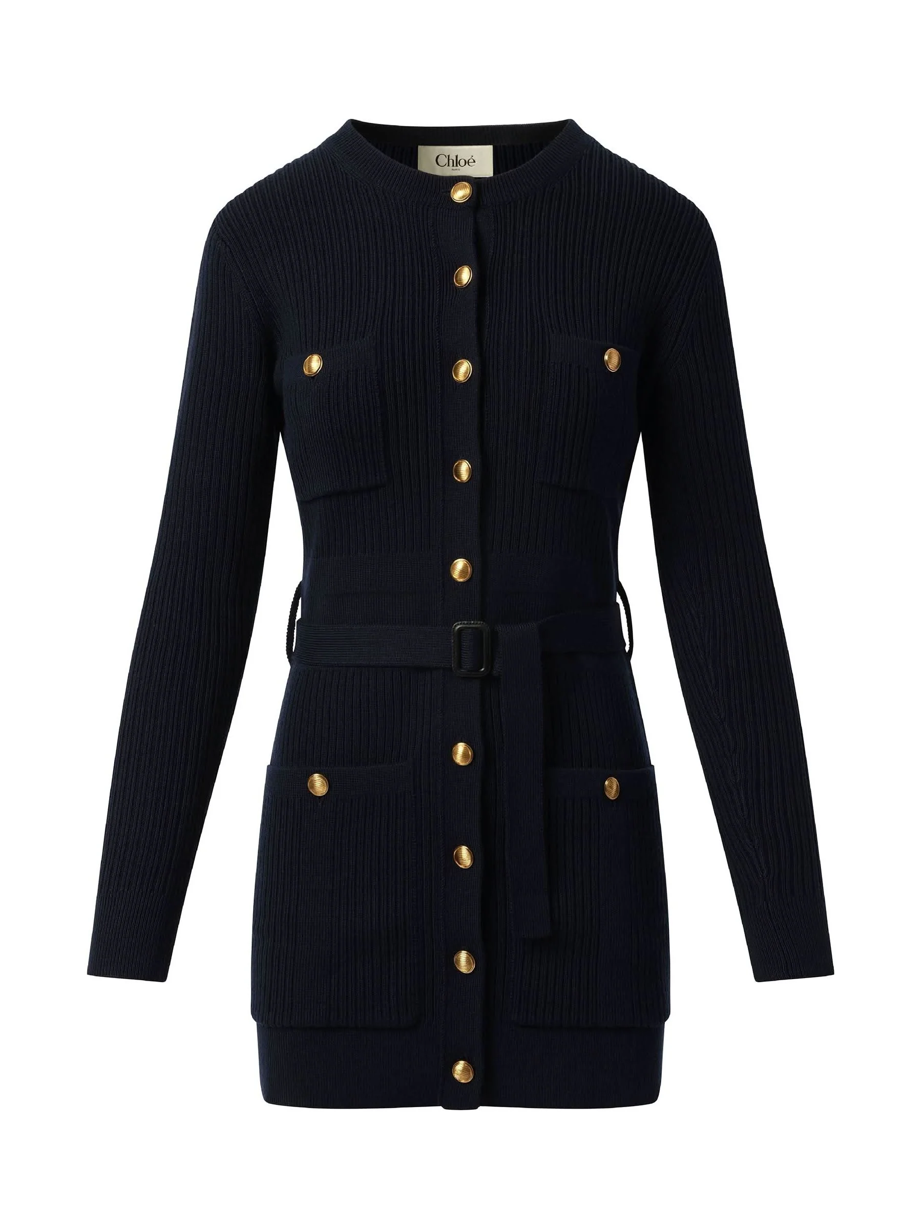 Long Fitted Cardigan in Navy - Image 2