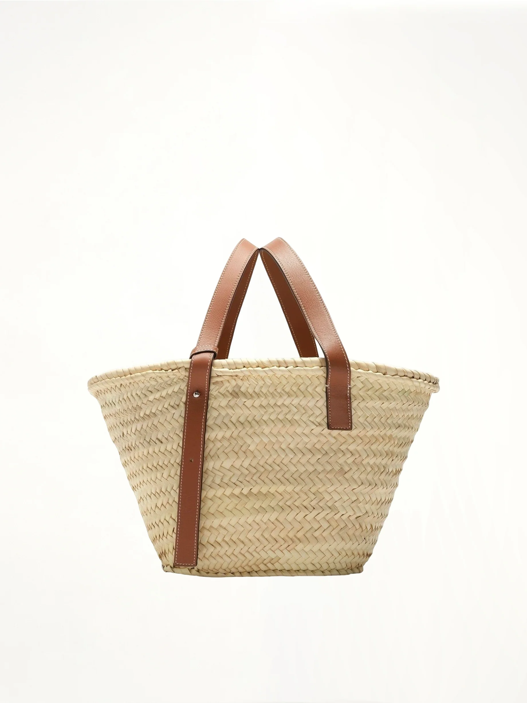 Medium Basket Bag in Palm Leaf and Calfskin in Natural/Tan - Image 3