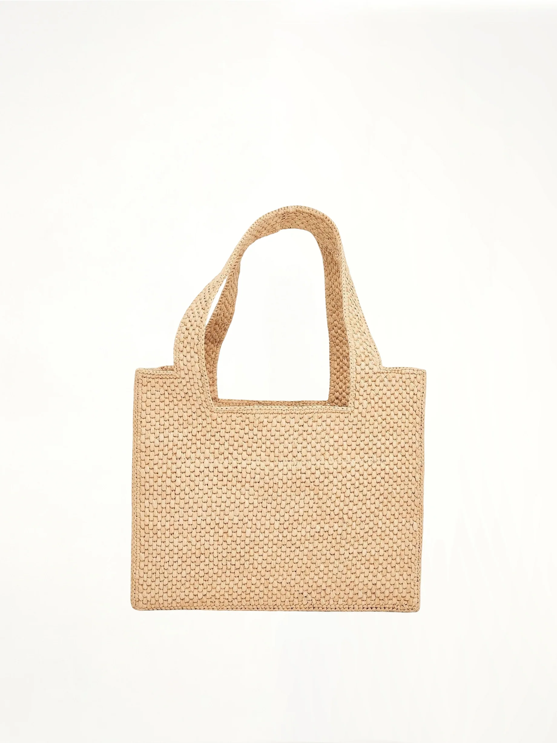 Medium Logo Font Tote Bag in Raffia and Calfskin in Natural - Image 3
