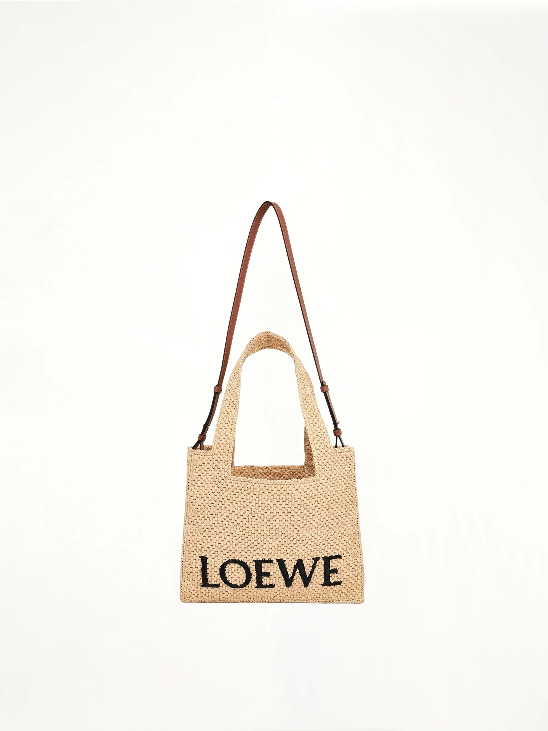 Medium Logo Font Tote Bag in Raffia and Calfskin in Natural - Image 6