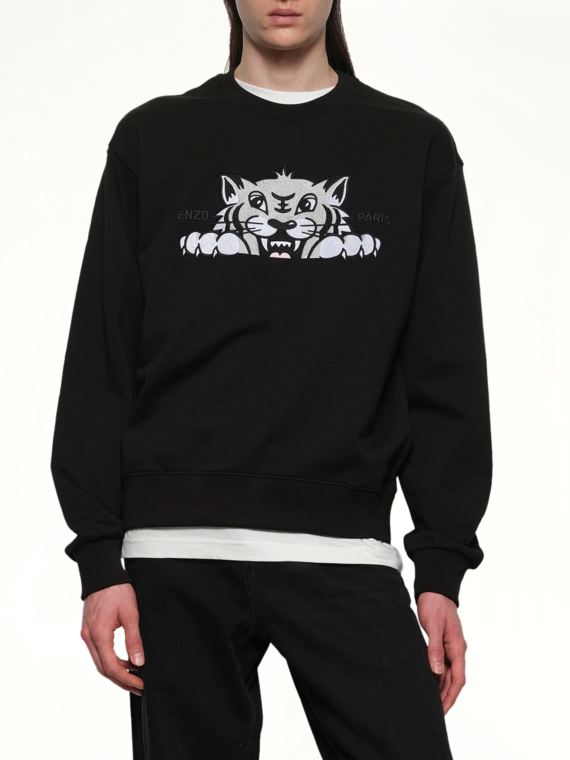 Kenzo Happy Tiger Embroidered Classic Sweatshirt in Black - Image 6
