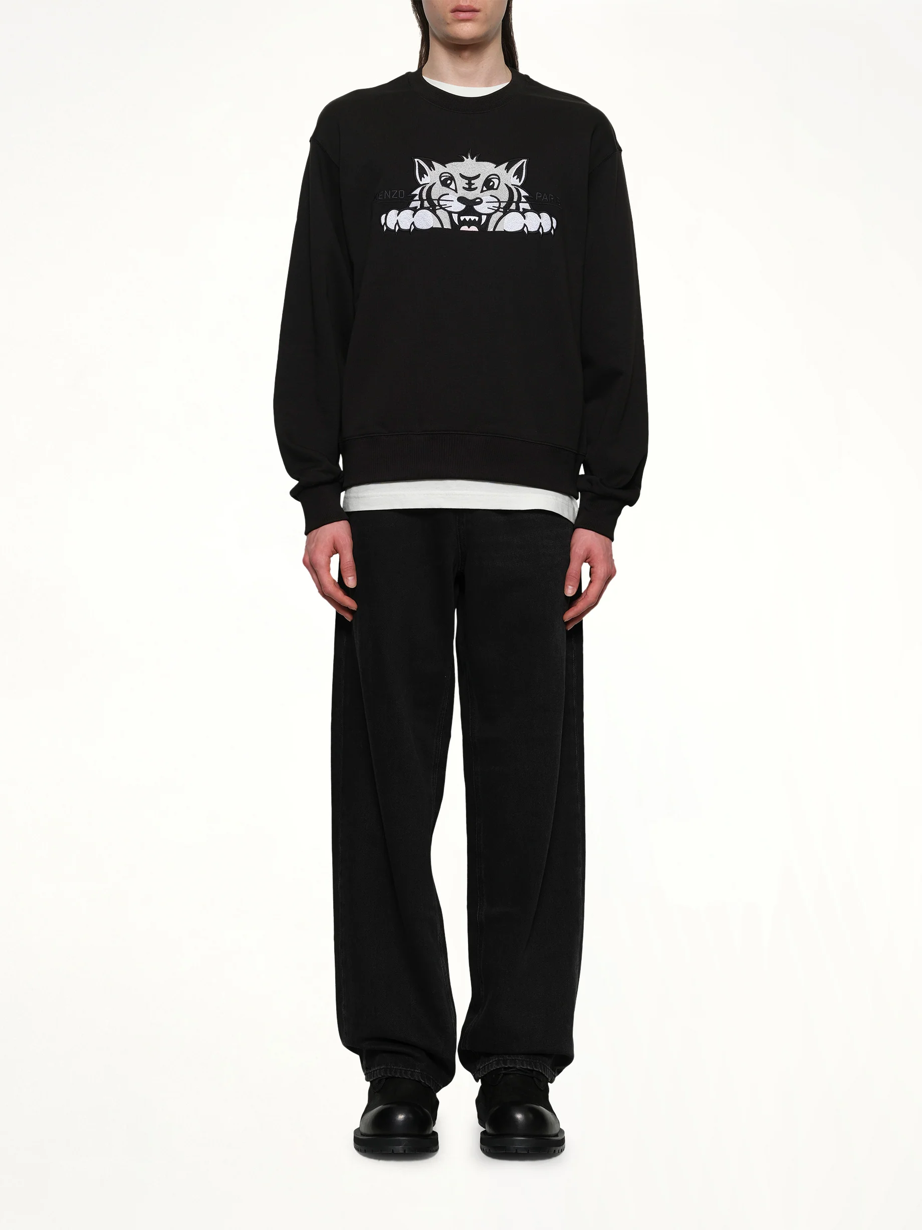 Kenzo Happy Tiger Embroidered Classic Sweatshirt in Black - Image 7