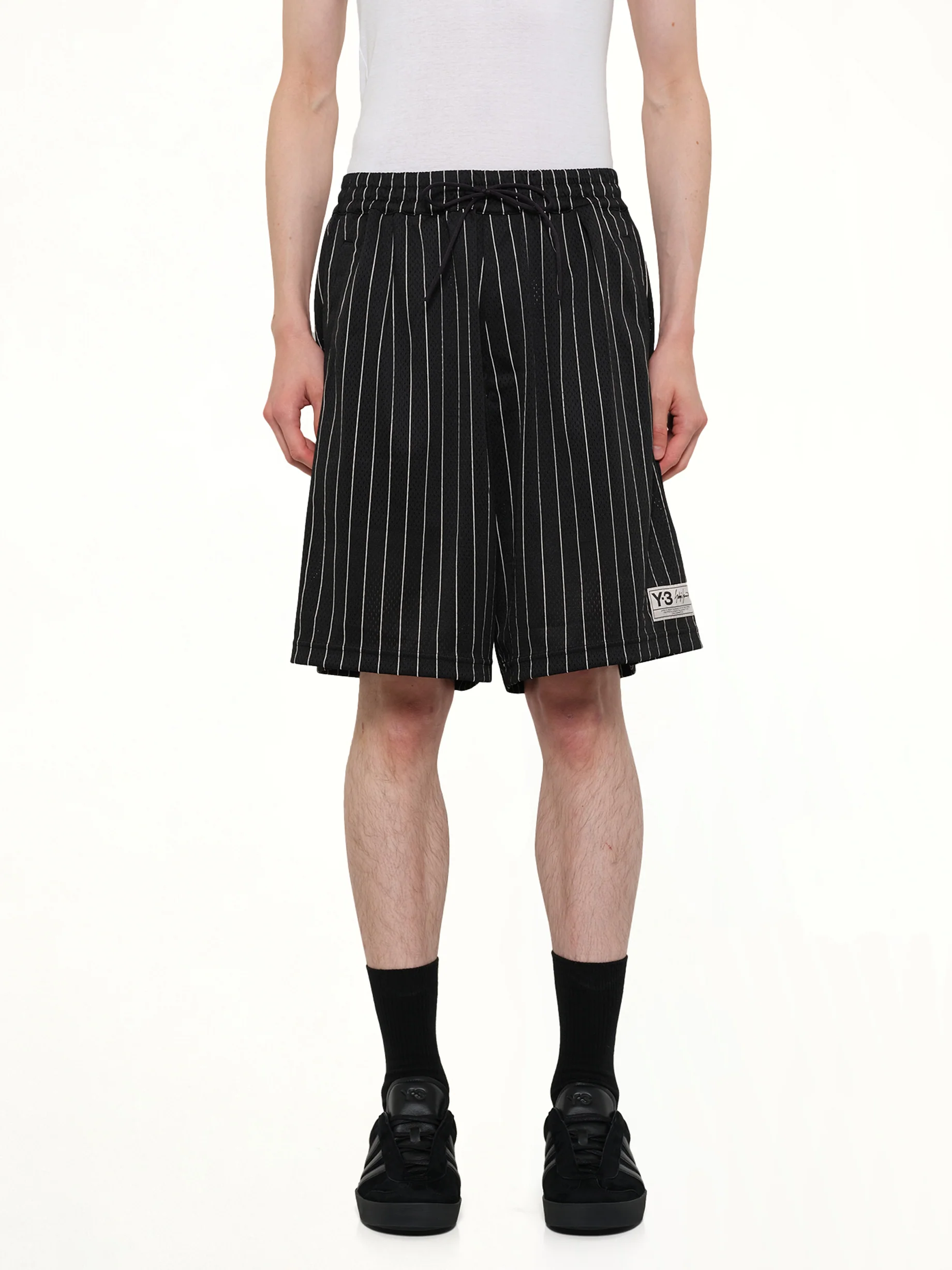 Mesh Pinstripe Shorts in Black