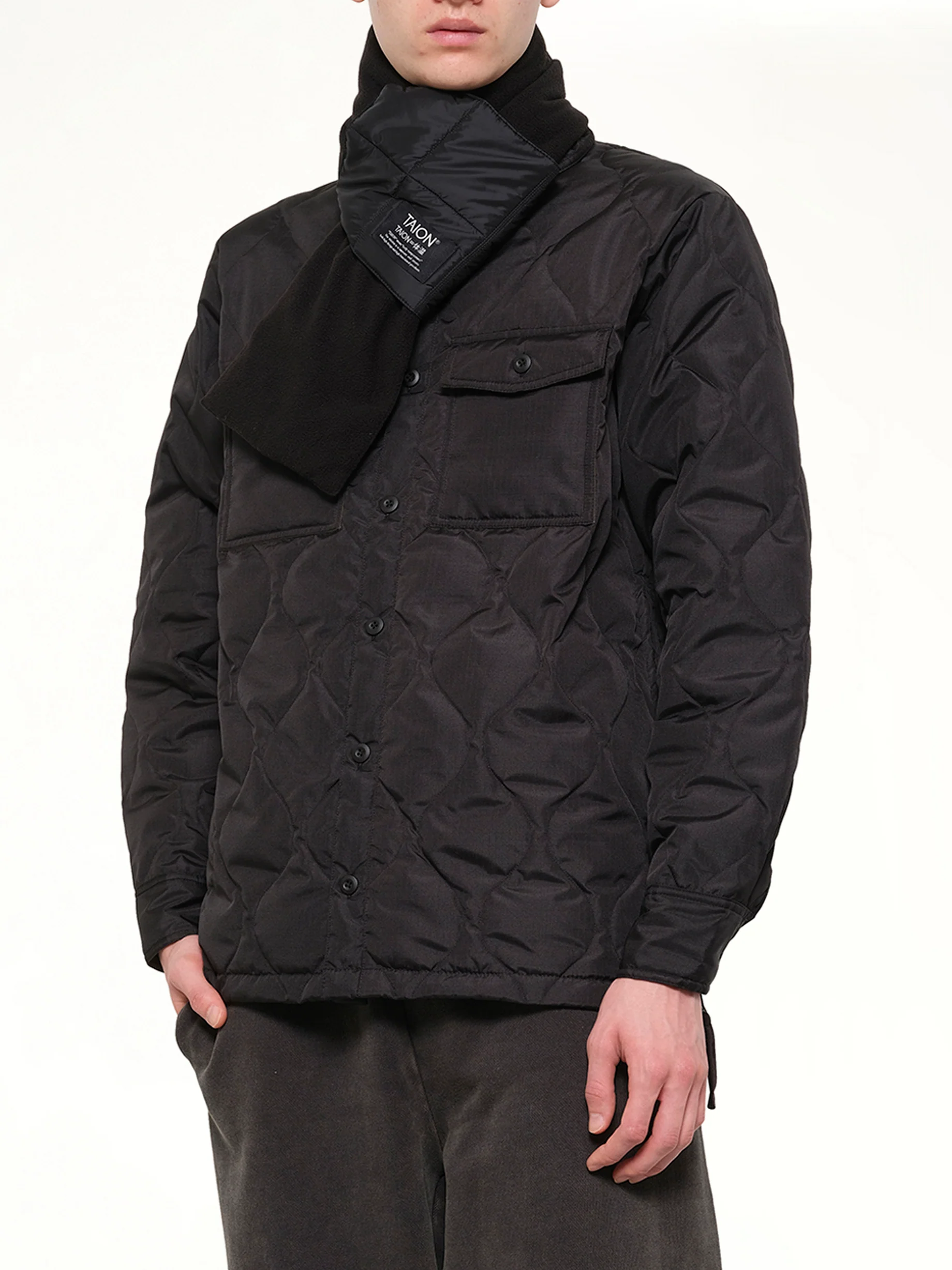 Military Reversible Down Scarf in Black - Image 6