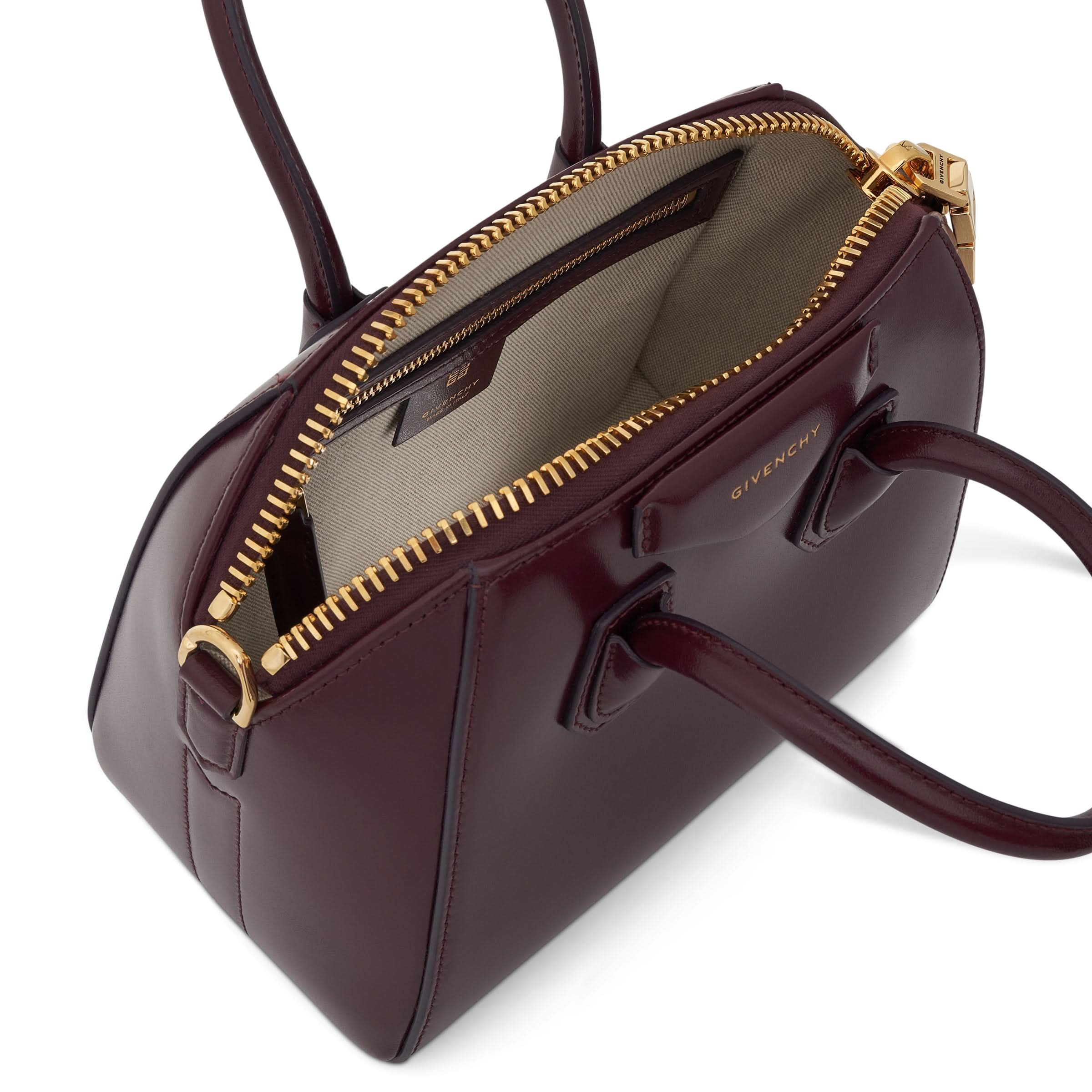 Mini Antigona Bag in Box Leather with GHW in Oxblood Red - Image 5