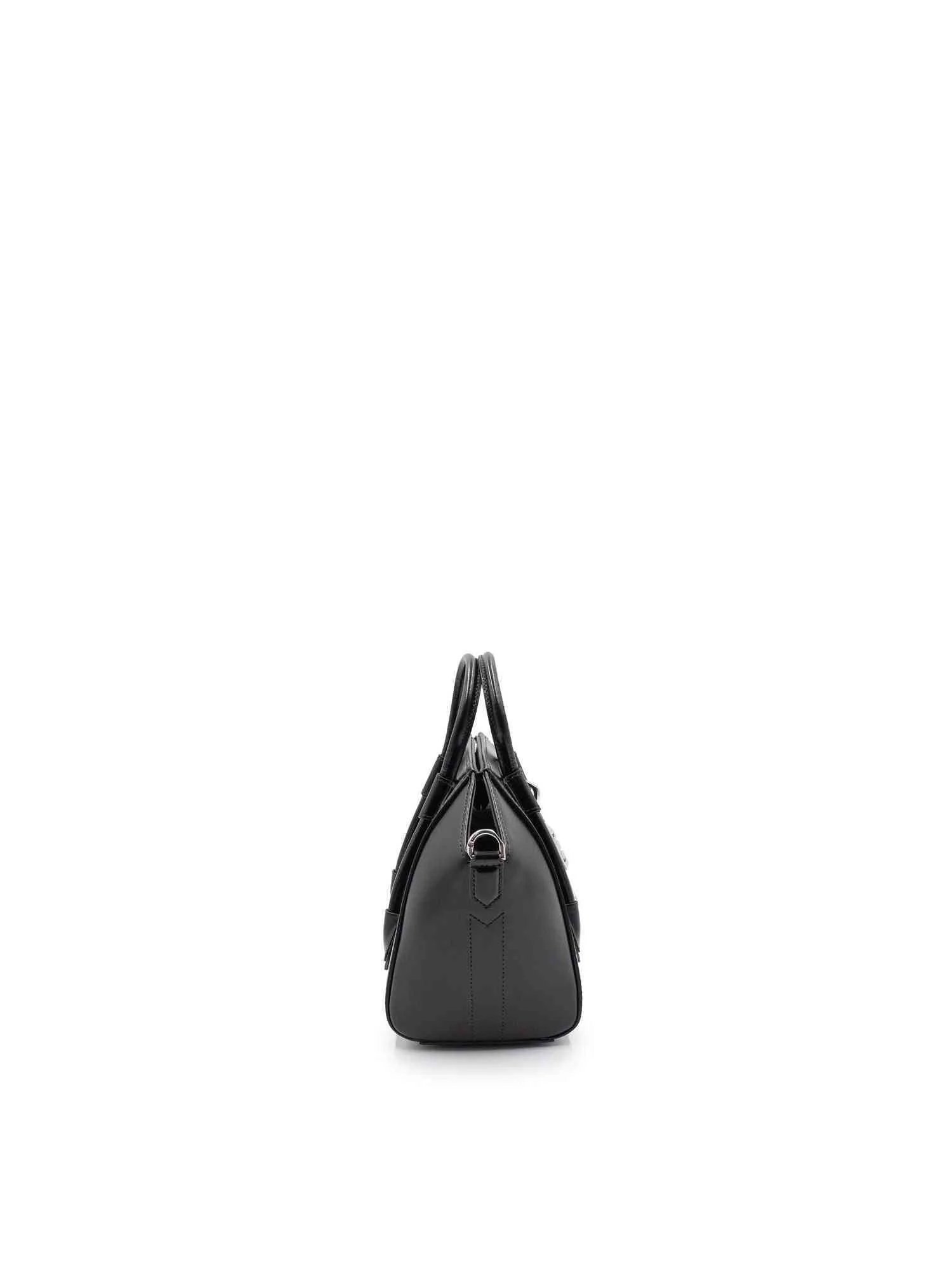Mini Antigona Lock Bag in Box Leather in Black - Image 2