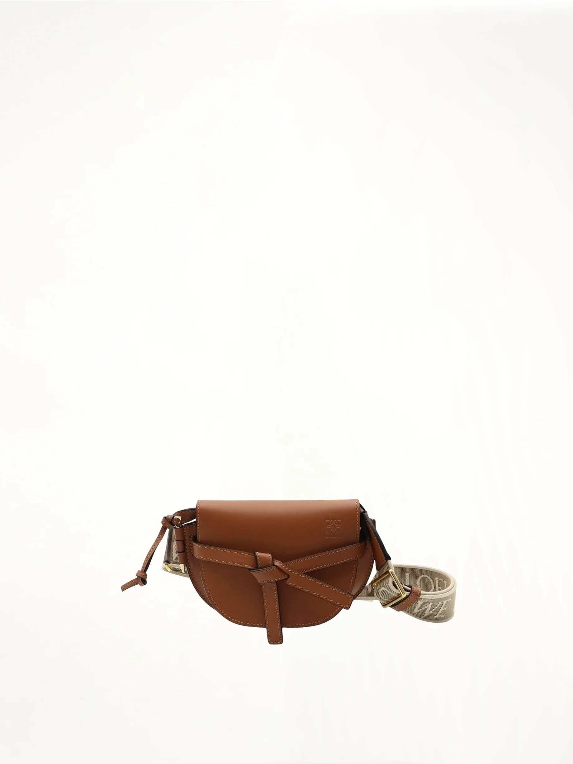 Mini Gate Dual Bag in Soft Calfskin and Jacquard Strap in Tan