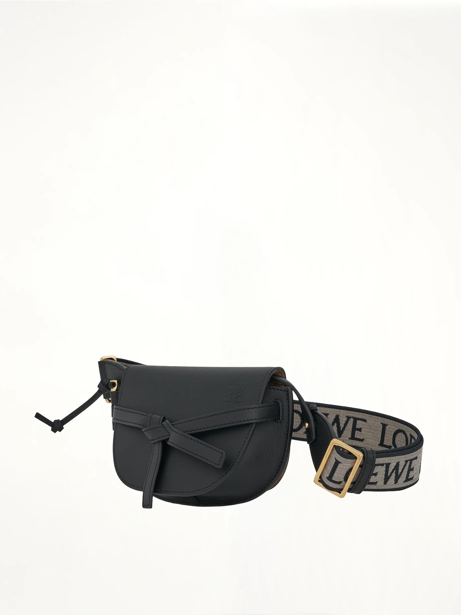 Mini Gate Dual Bag in Soft Calfskin and Jacquard Strap in Black - Image 2