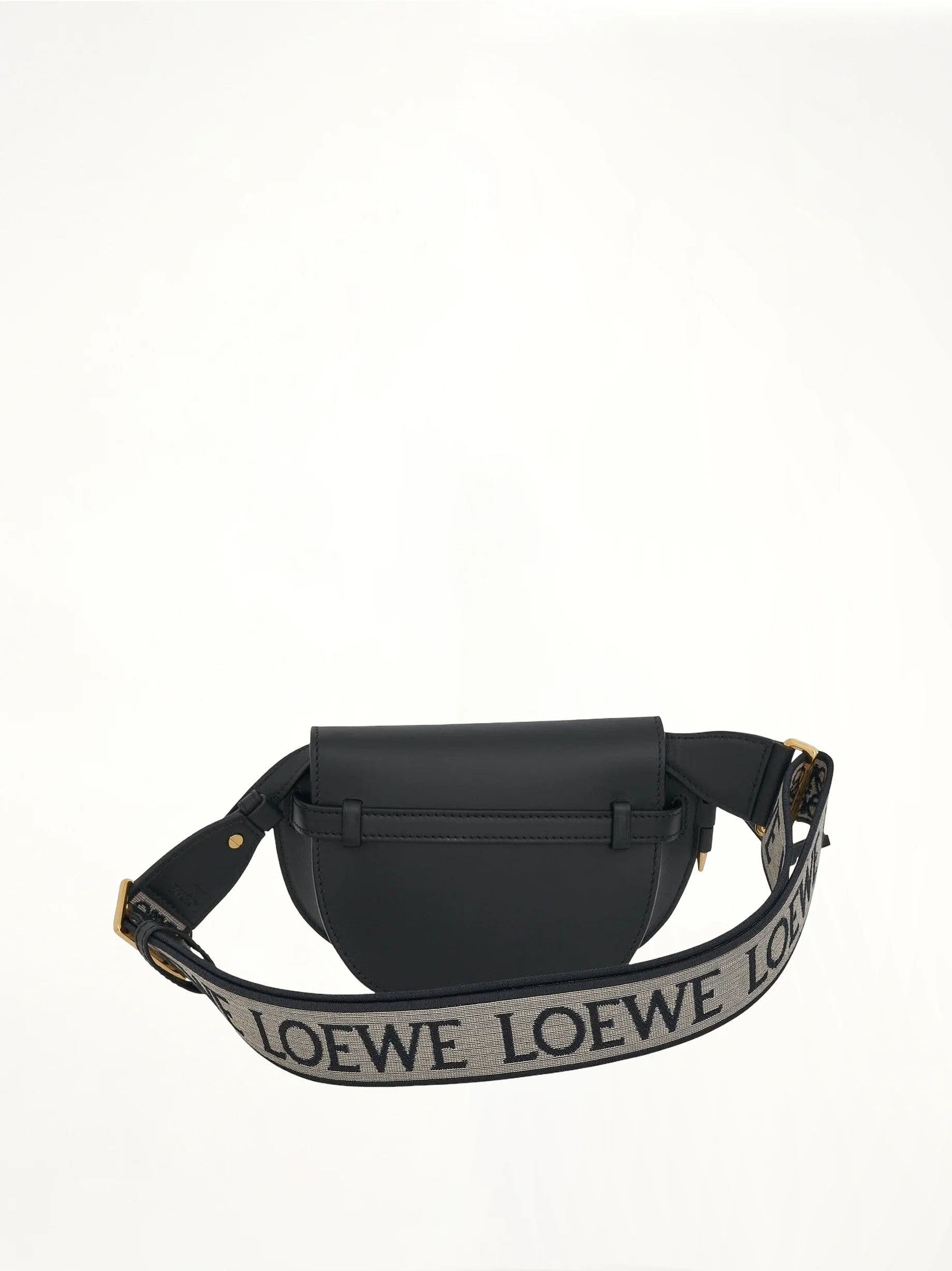 Mini Gate Dual Bag in Soft Calfskin and Jacquard Strap in Black - Image 4