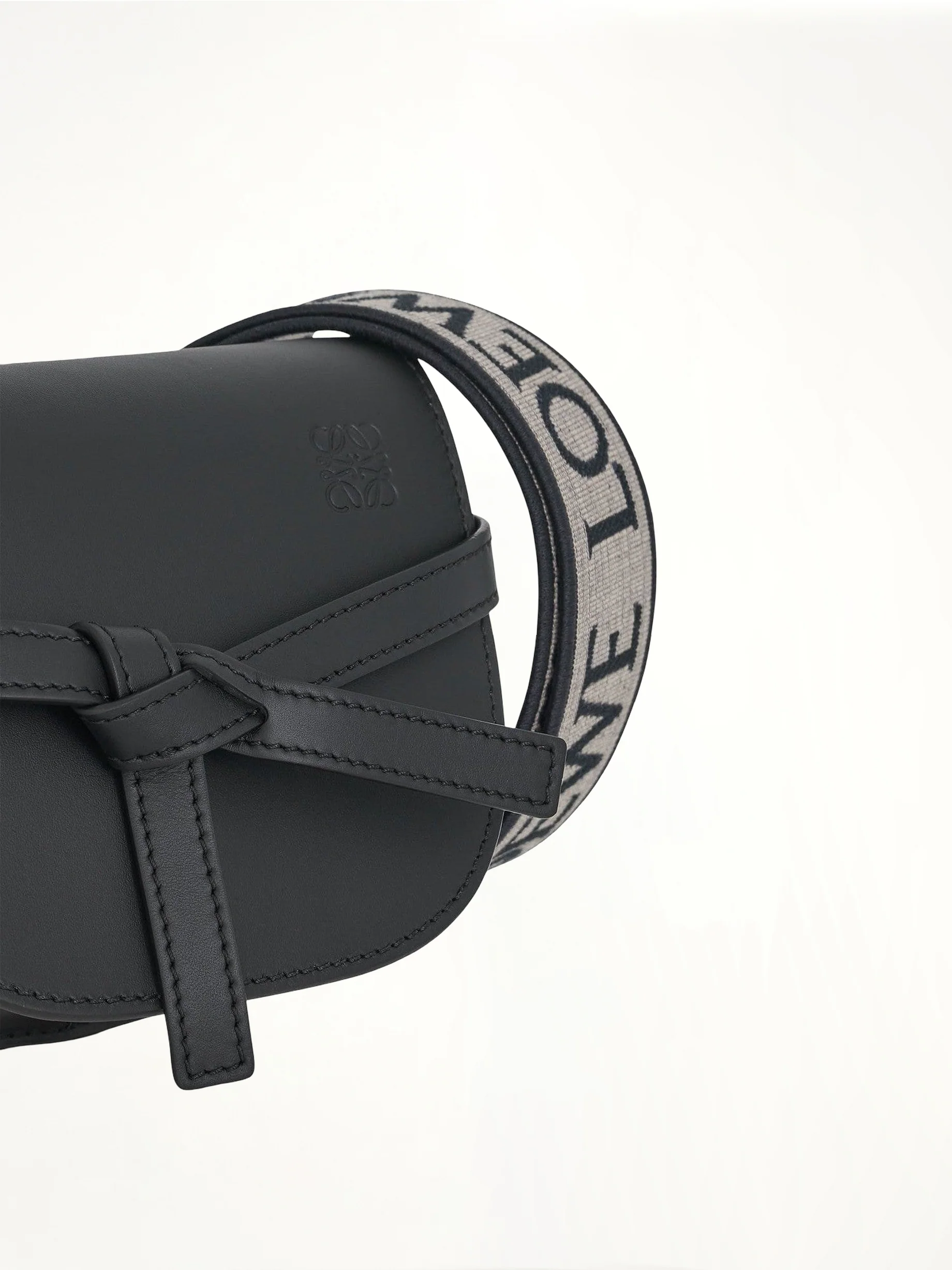 Mini Gate Dual Bag in Soft Calfskin and Jacquard Strap in Black - Image 5