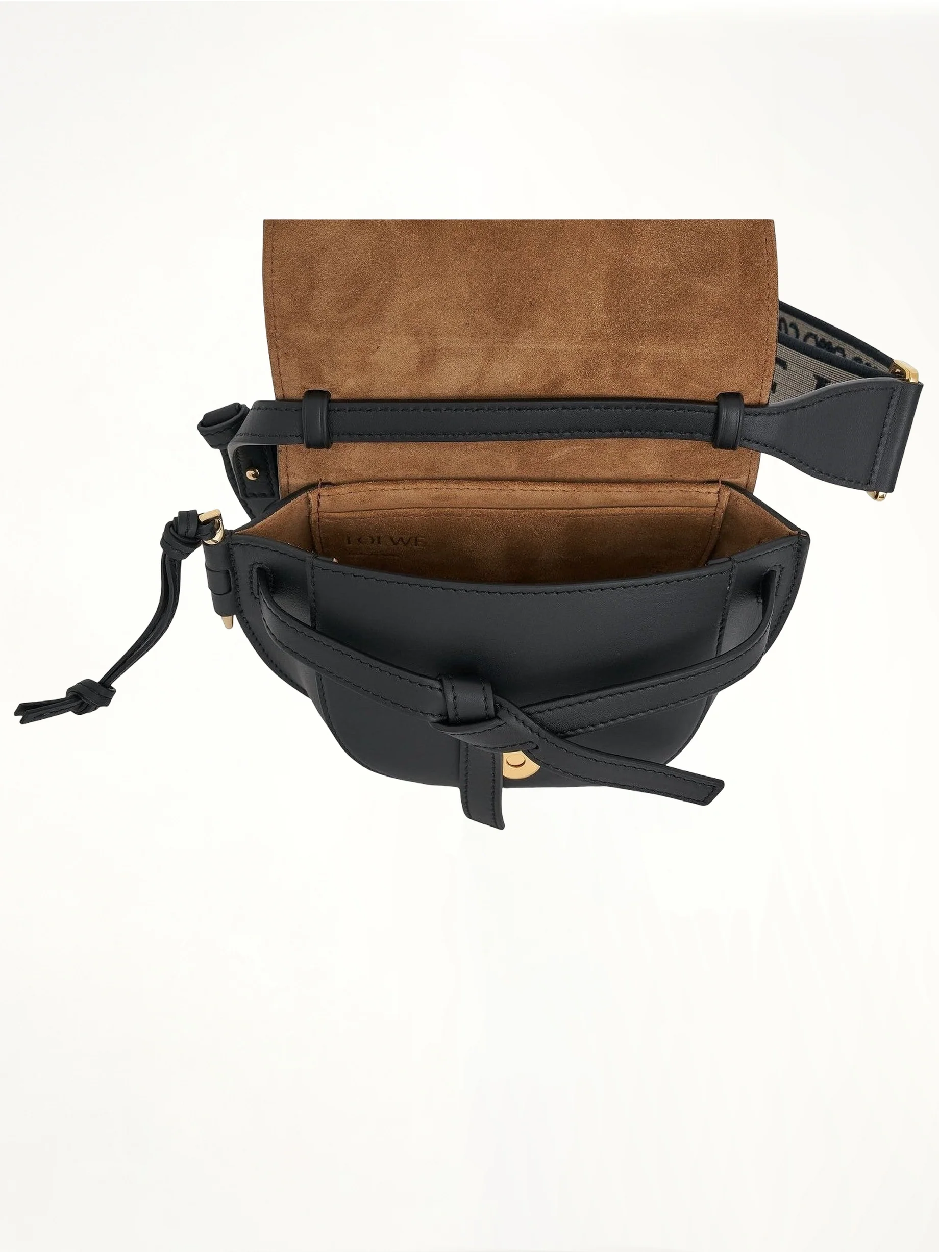 Mini Gate Dual Bag in Soft Calfskin and Jacquard Strap in Black - Image 6