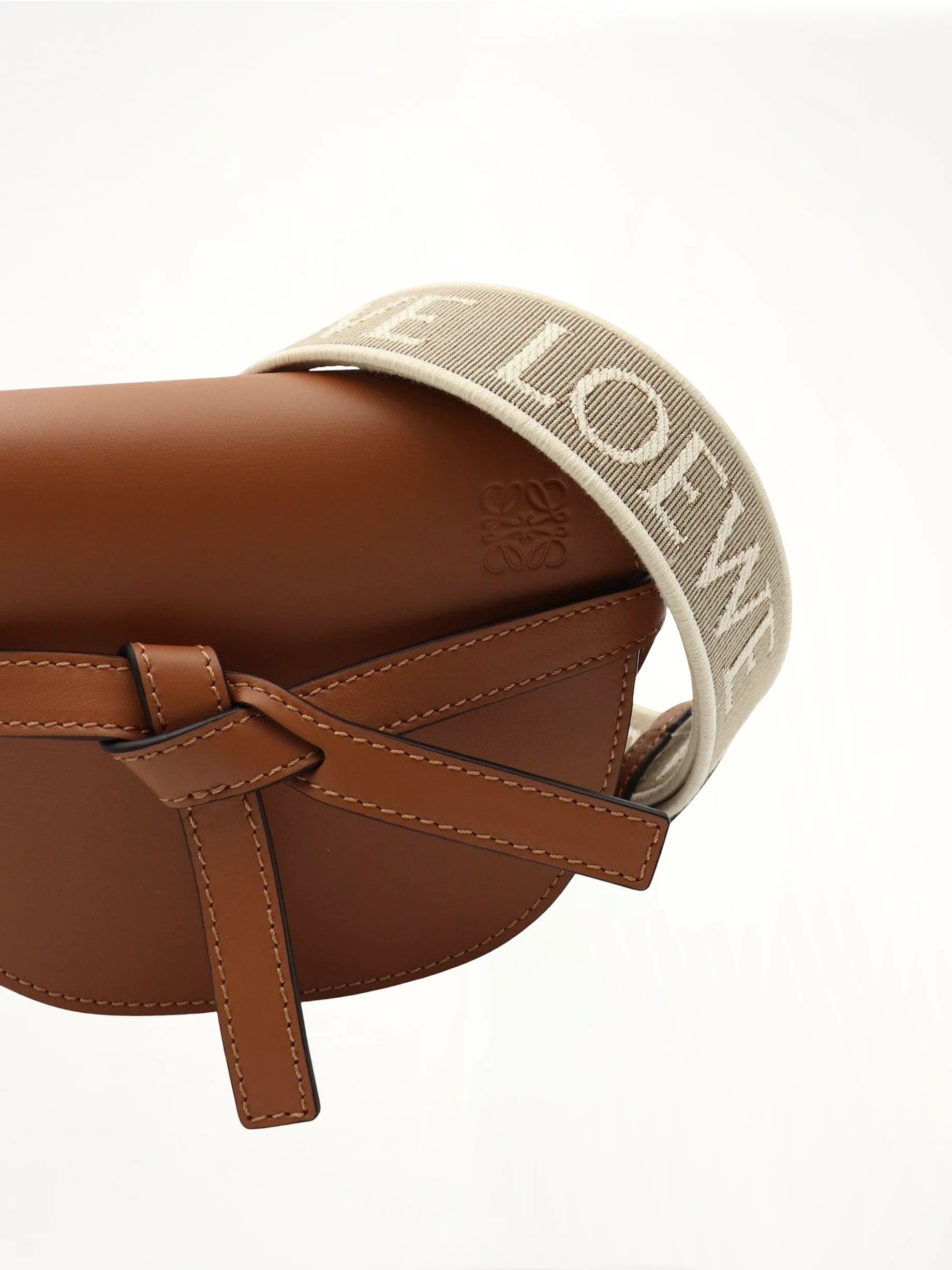 Mini Gate Dual Bag in Soft Calfskin and Jacquard Strap in Tan - Image 2