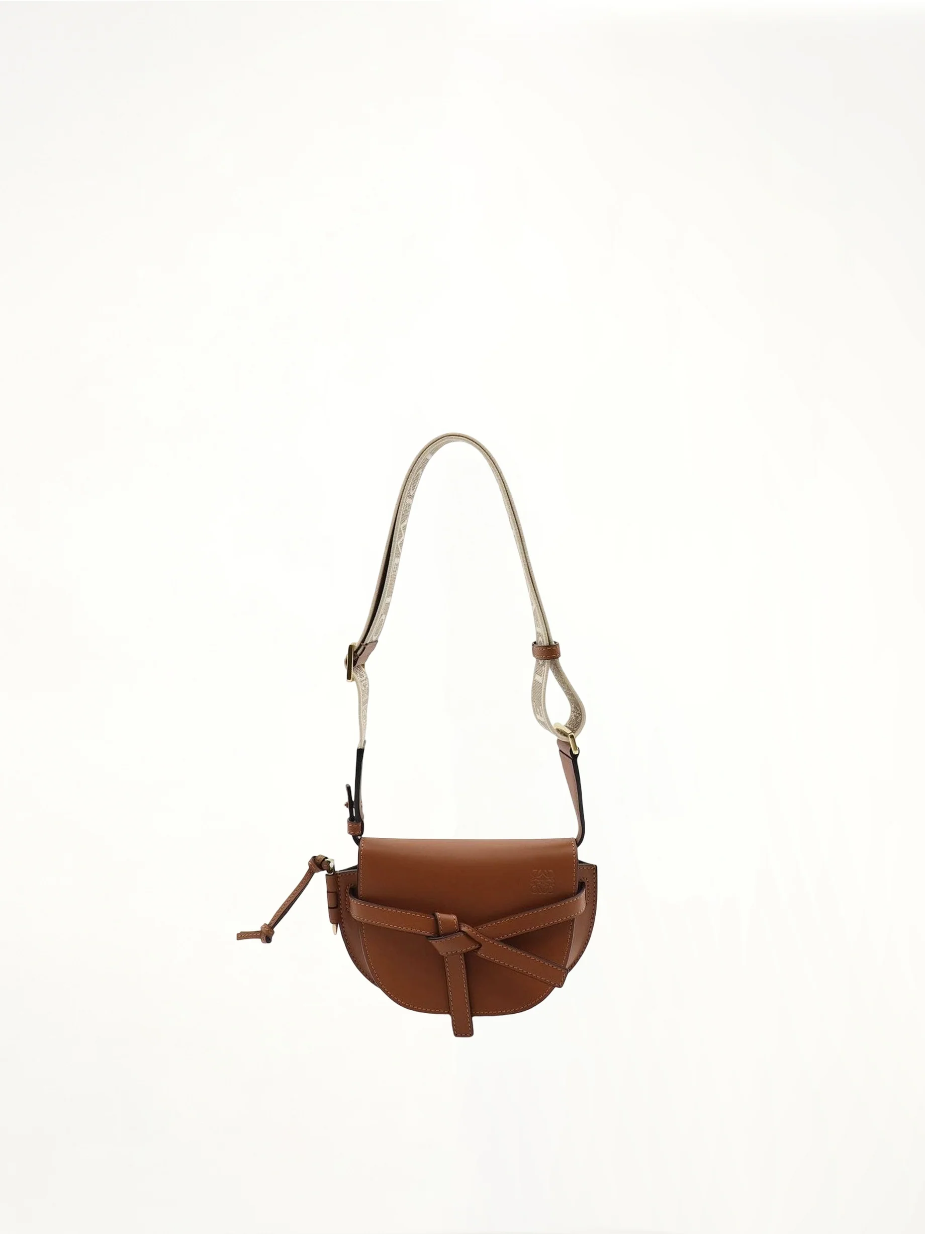 Mini Gate Dual Bag in Soft Calfskin and Jacquard Strap in Tan - Image 3