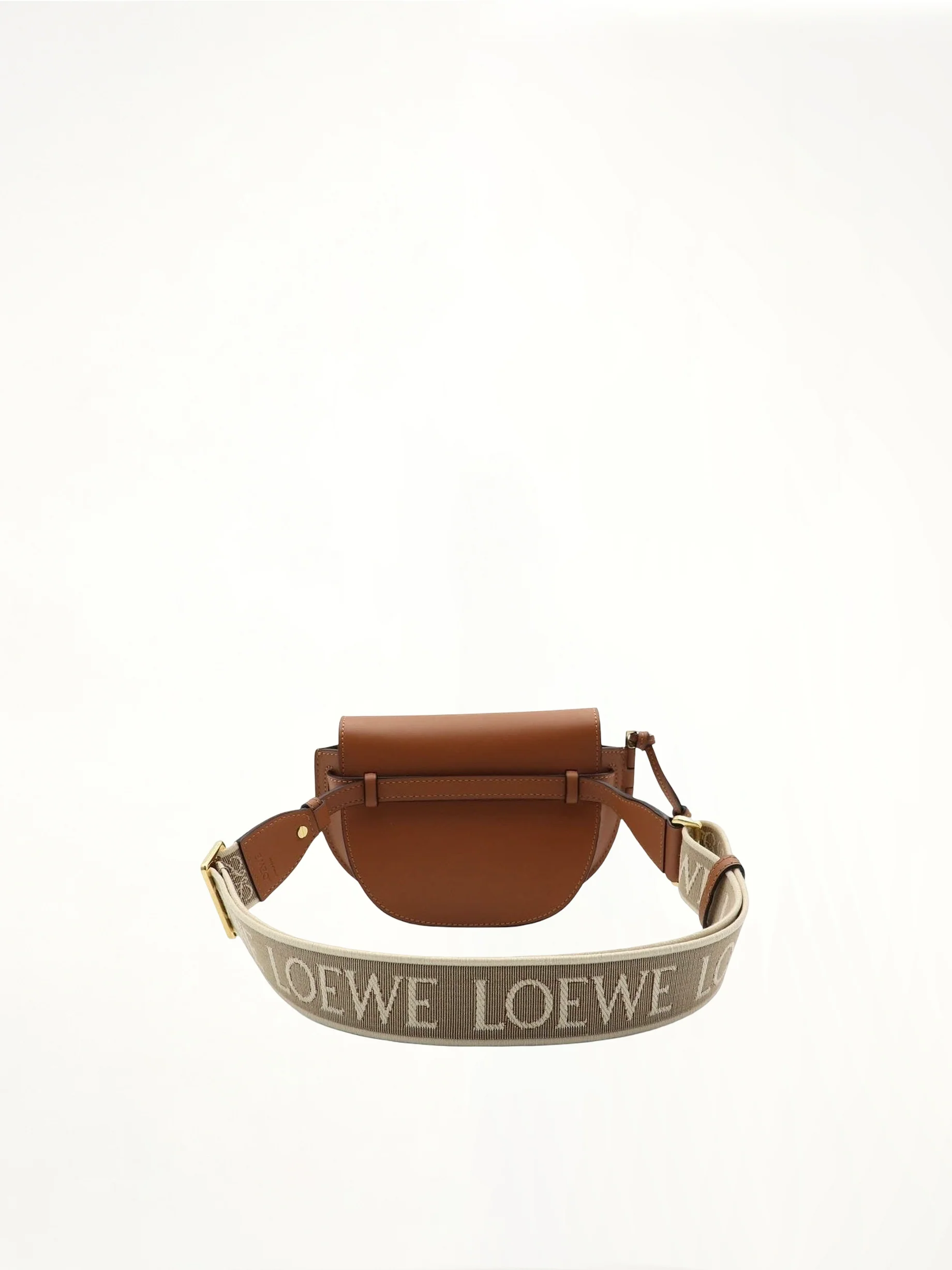 Mini Gate Dual Bag in Soft Calfskin and Jacquard Strap in Tan - Image 4