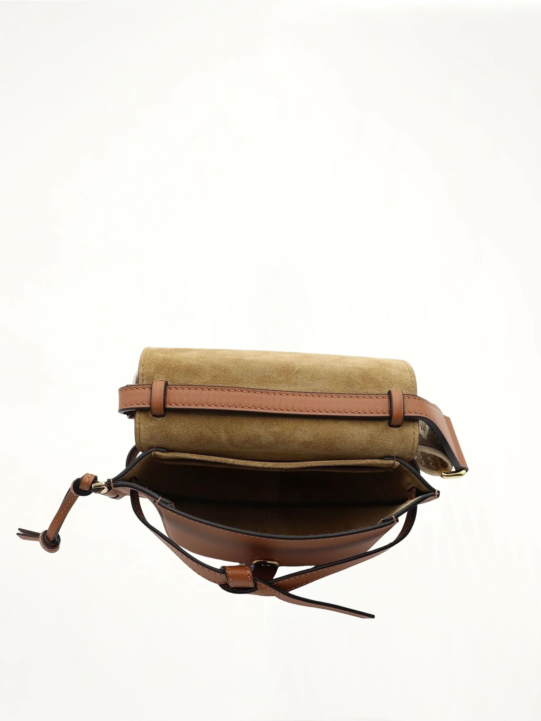Mini Gate Dual Bag in Soft Calfskin and Jacquard Strap in Tan - Image 7