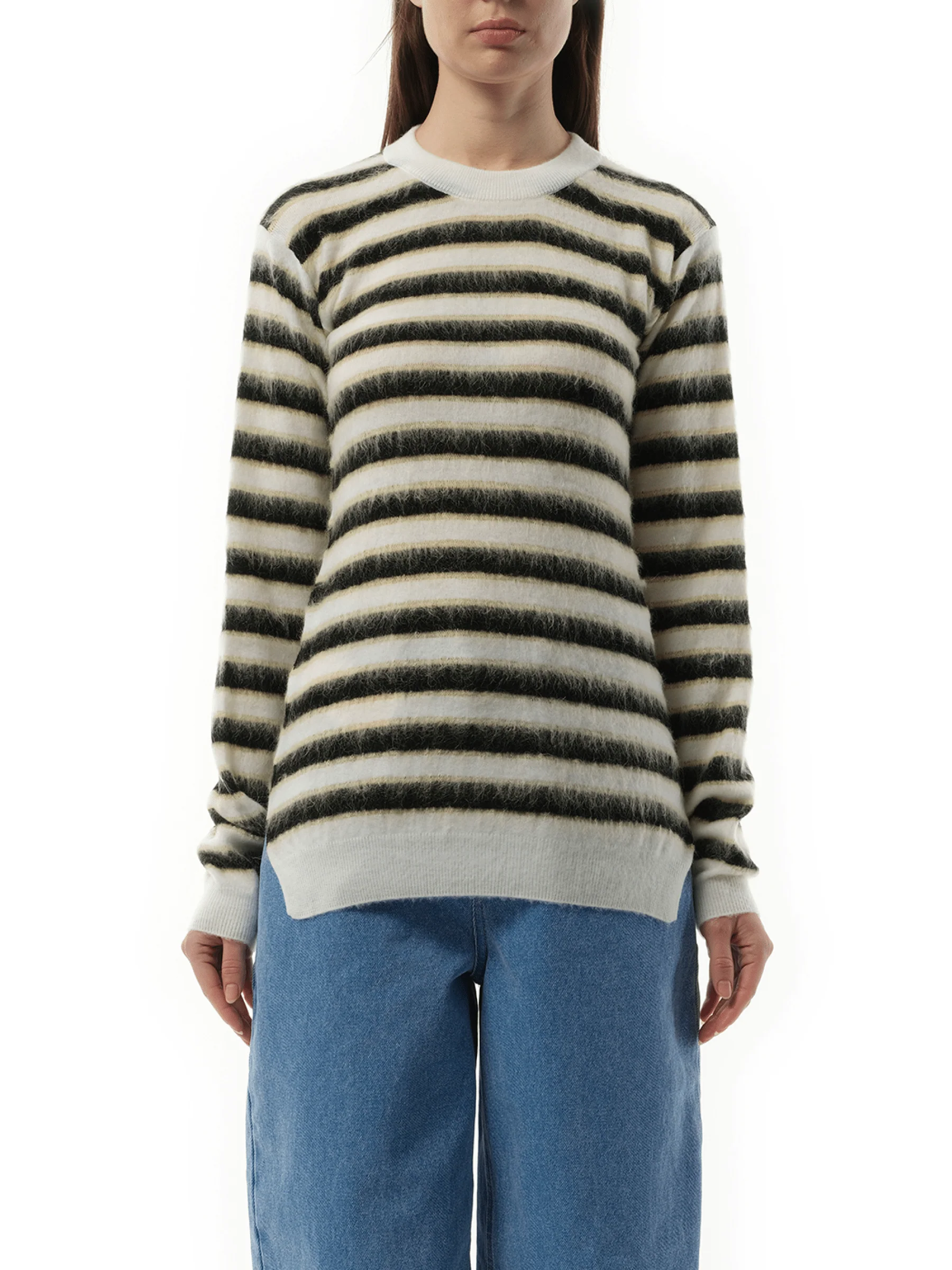 Mohair Stripe Sweater in Light Alabaster