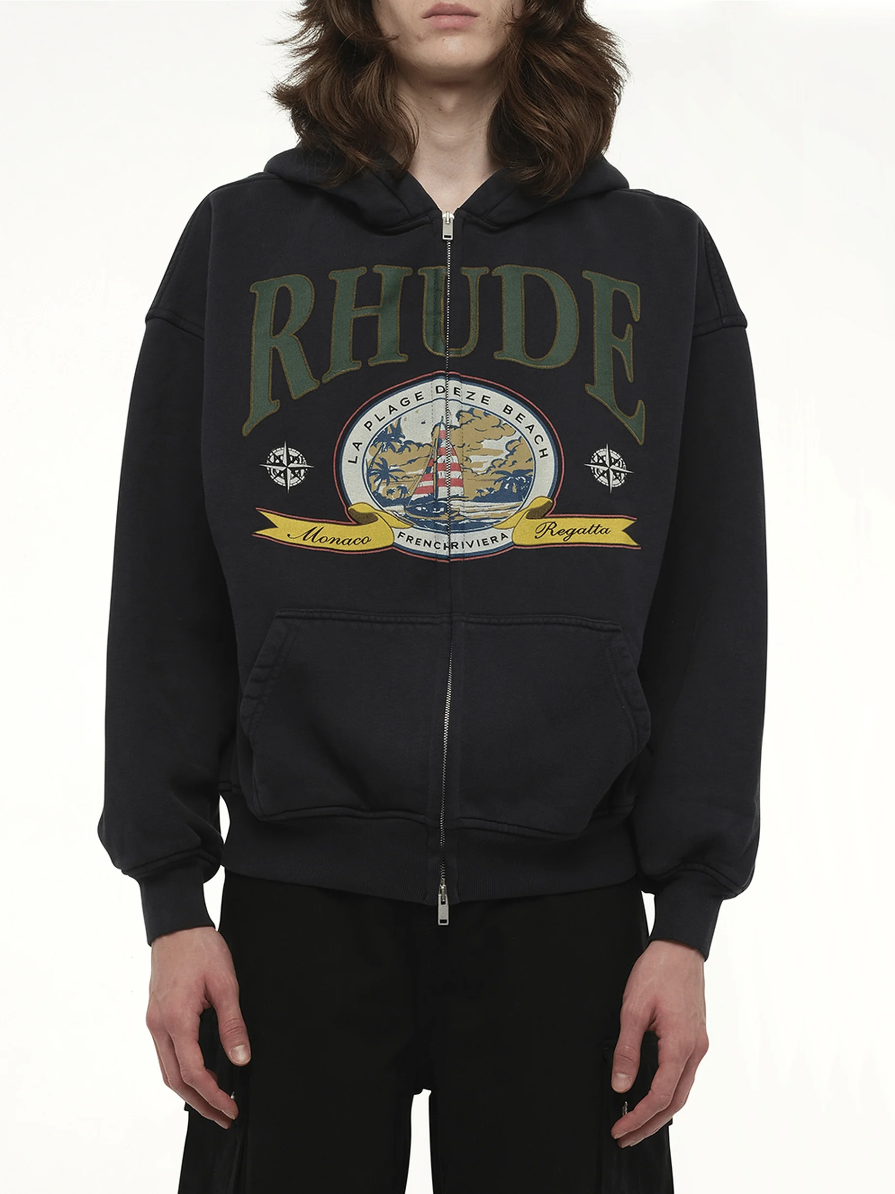Monaco Regatta Full-Zip Hoodie in Vintage Black