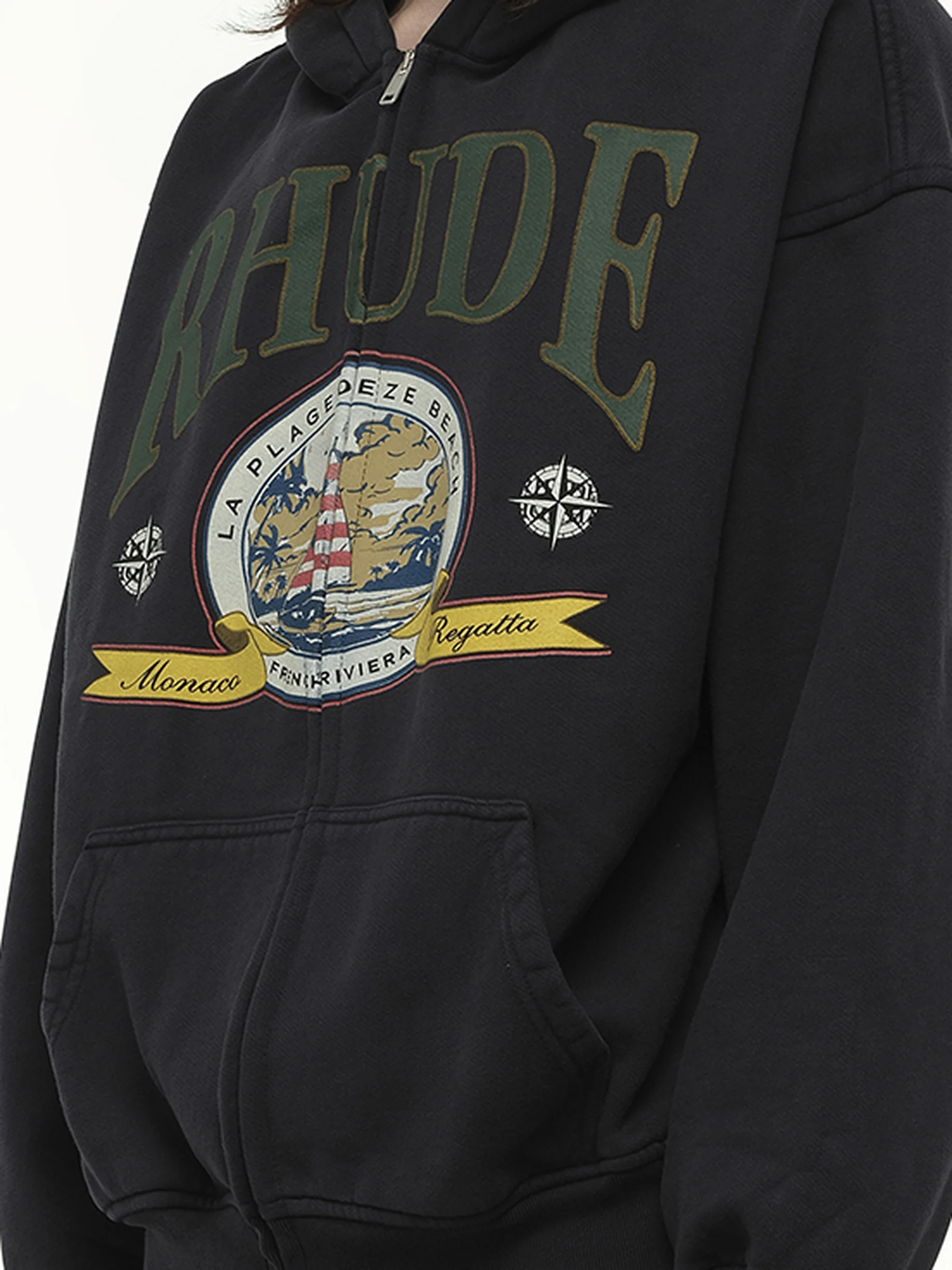 Monaco Regatta Full-Zip Hoodie in Vintage Black - Image 4