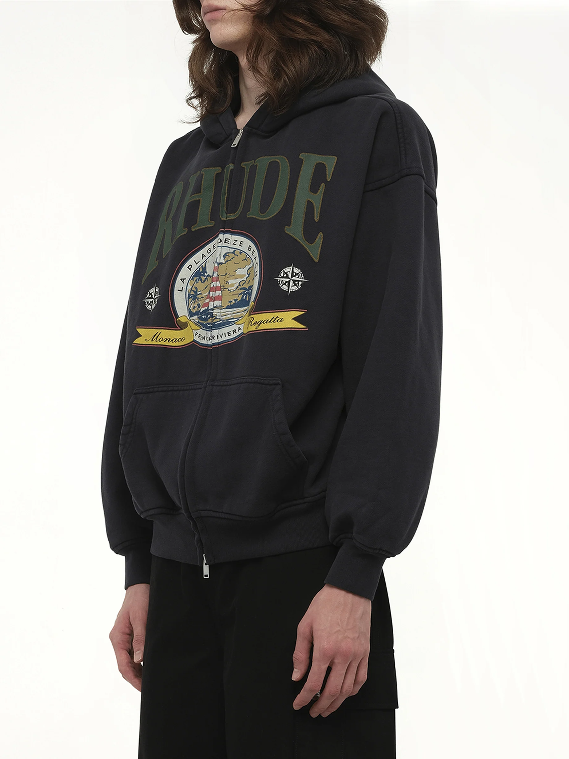 Monaco Regatta Full-Zip Hoodie in Vintage Black - Image 6