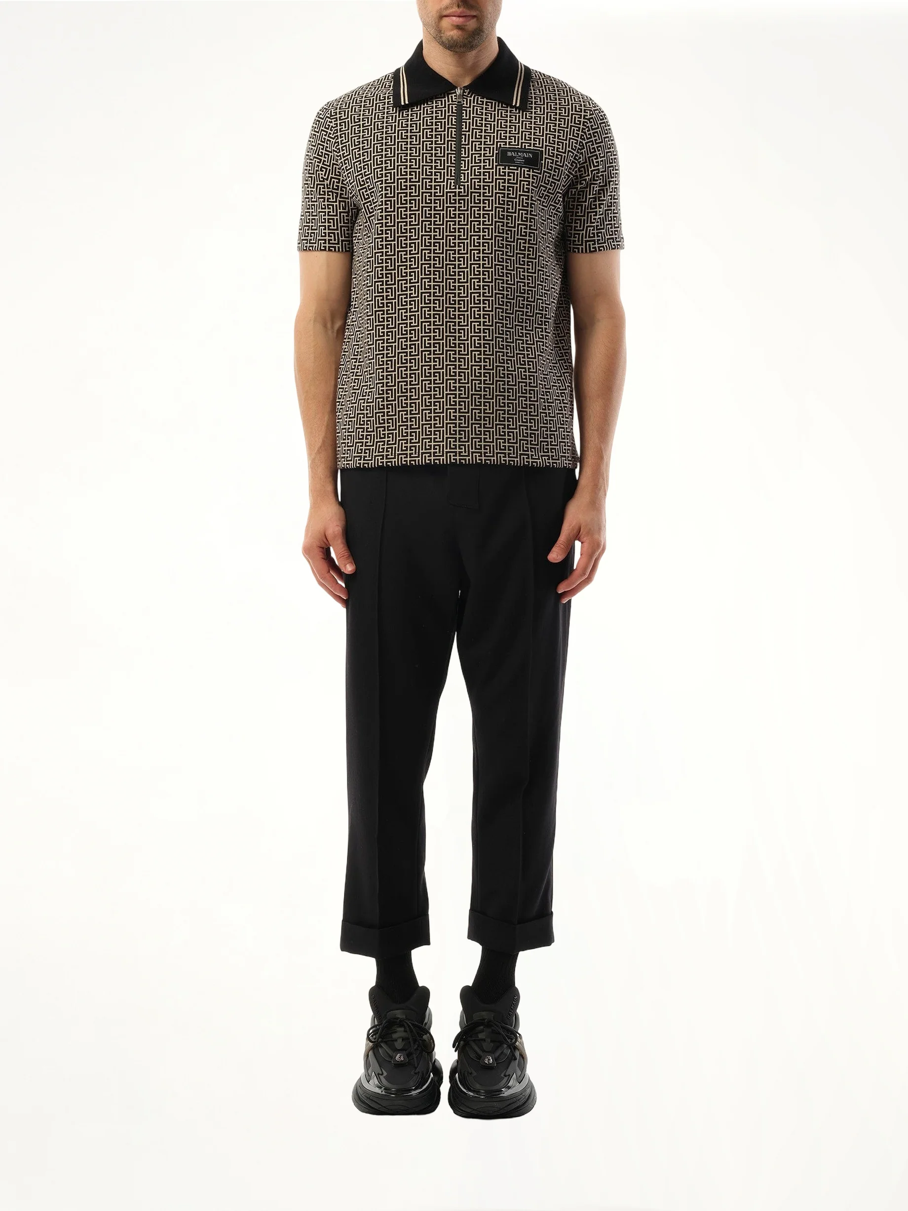 Monogram Couture Label Zipped Polo in Ivory/Black - Image 4