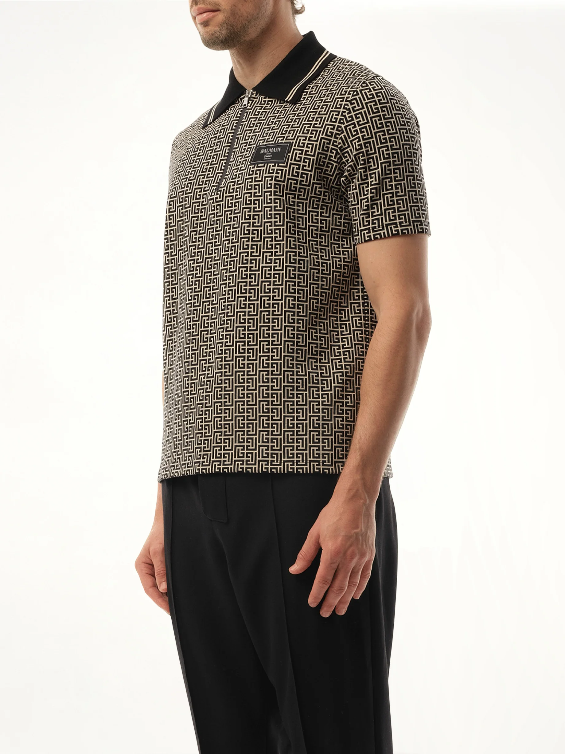 Monogram Couture Label Zipped Polo in Ivory/Black - Image 5