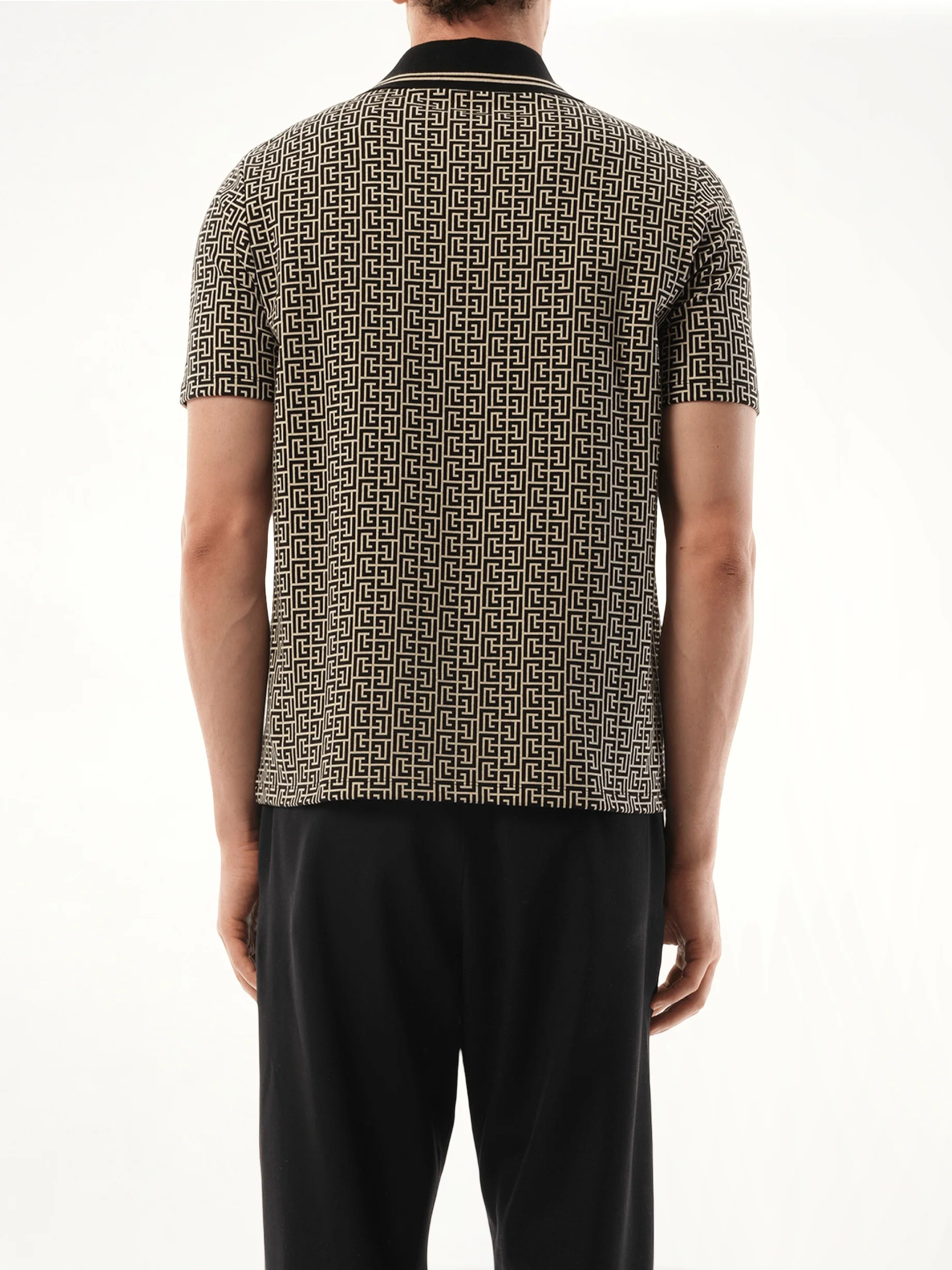 Monogram Couture Label Zipped Polo in Ivory/Black - Image 6
