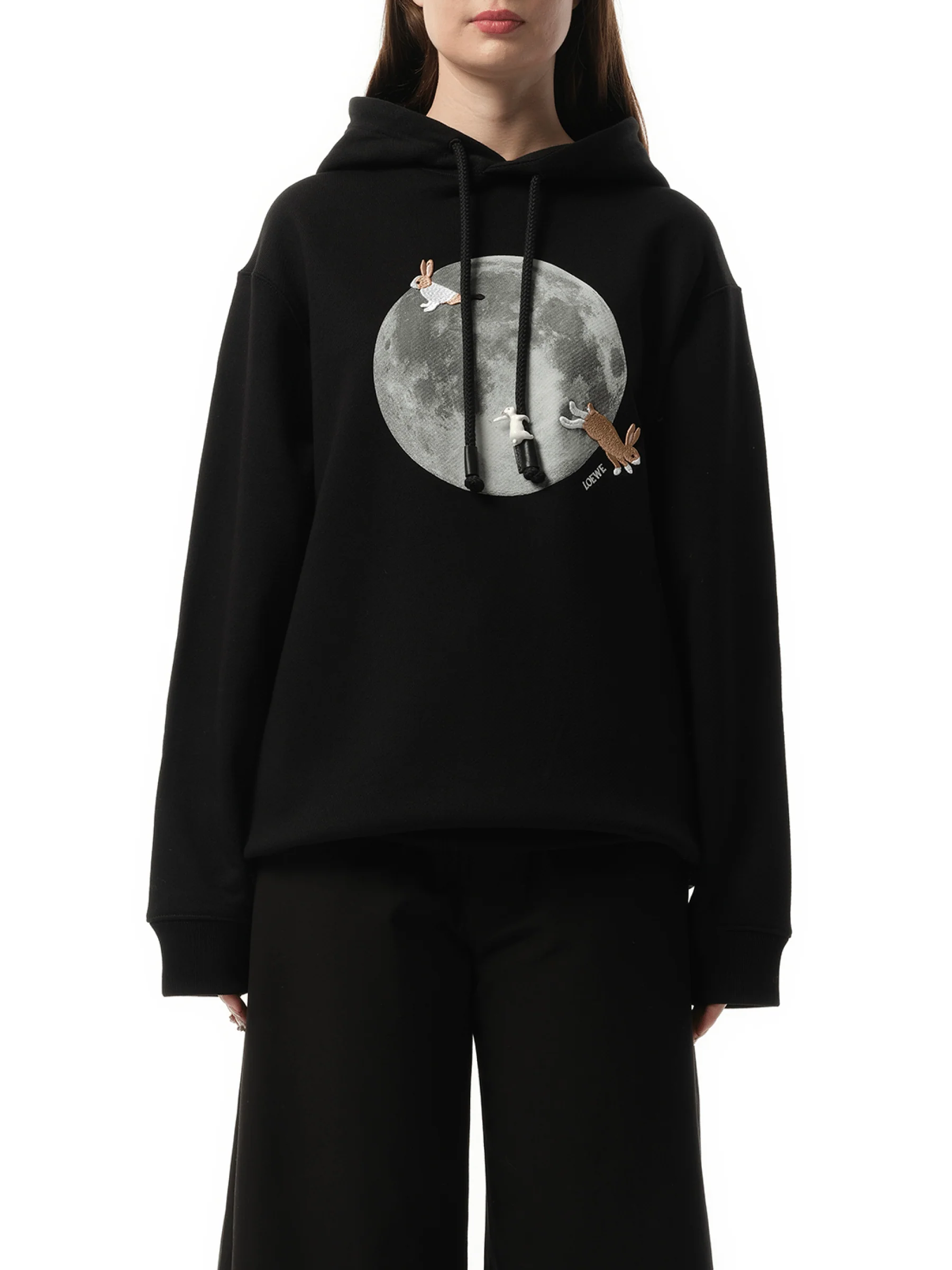 Moon Print Hoodie in Black