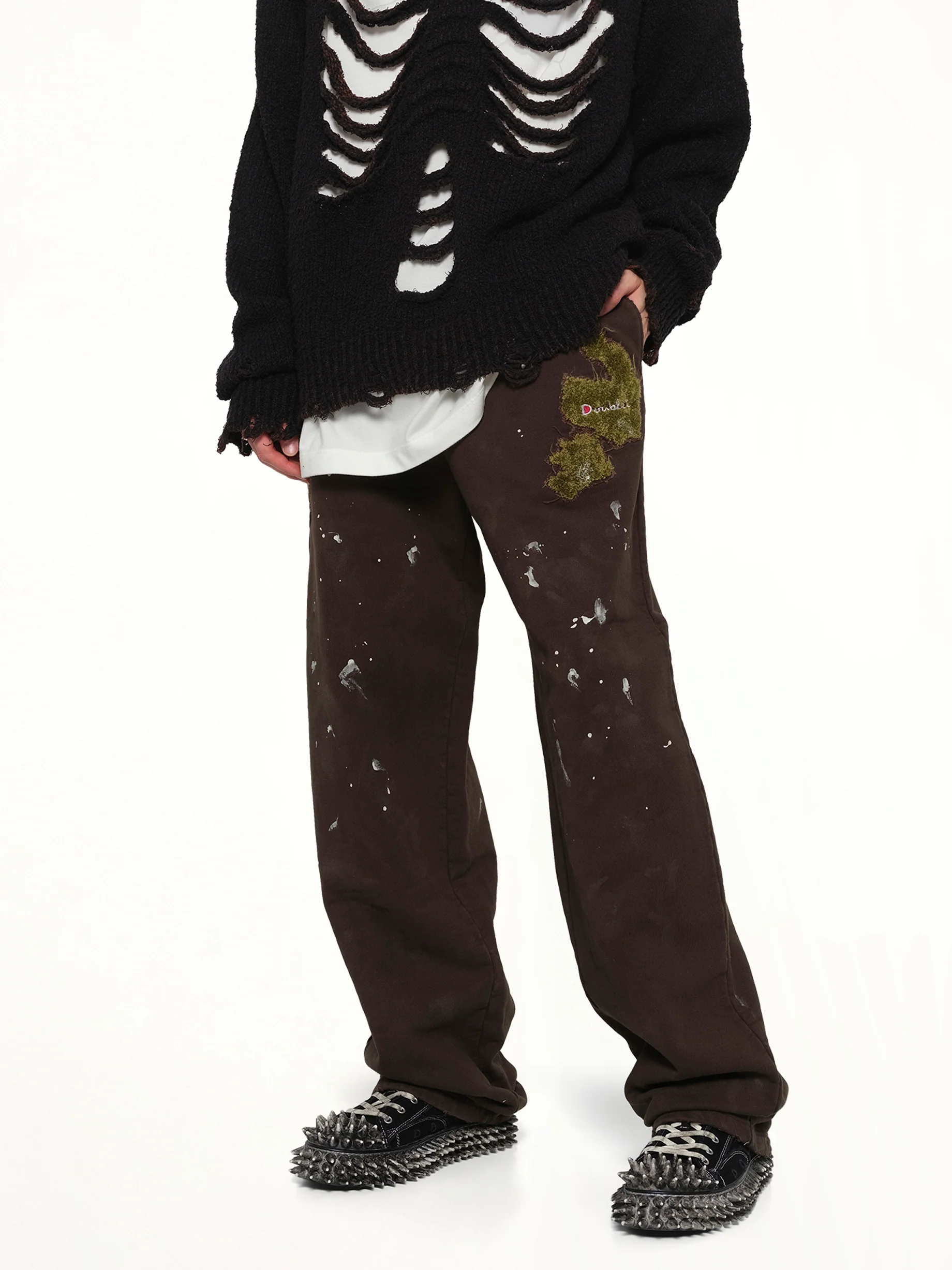 Moss-Grown Embroidery Sweat Pants in Brown - Image 6