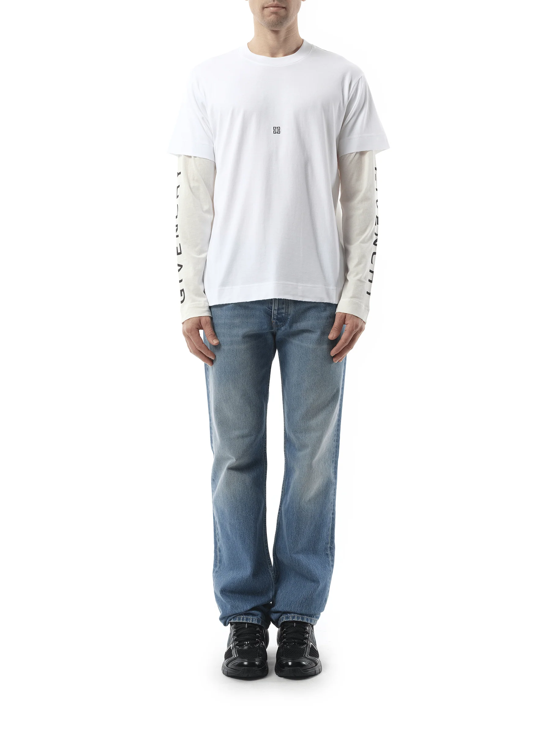 Multi Layer Jersey Long Sleeve T-Shirt in White/Ecru - Image 4