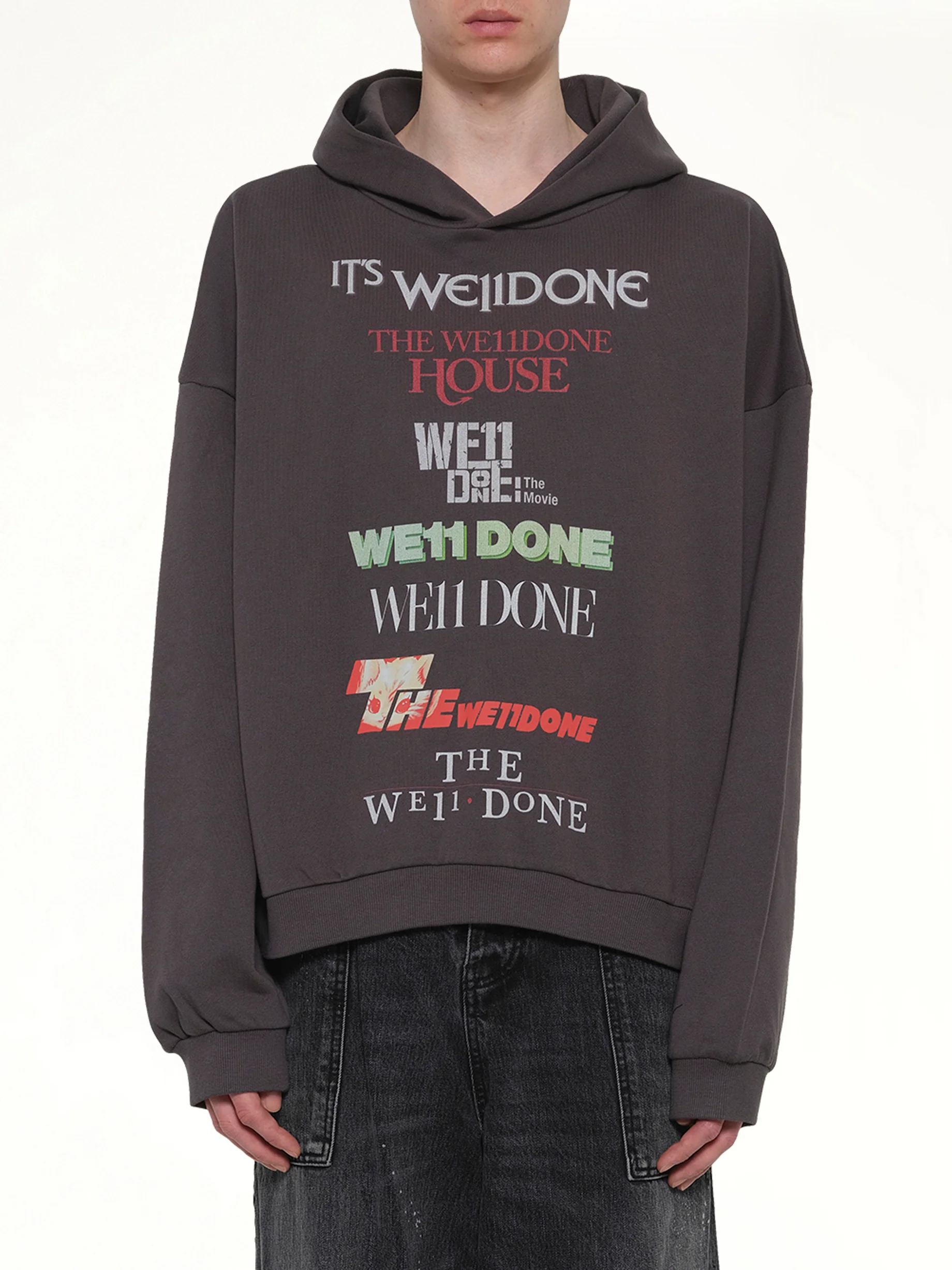 Multi Logo Print Hoodie in Grey