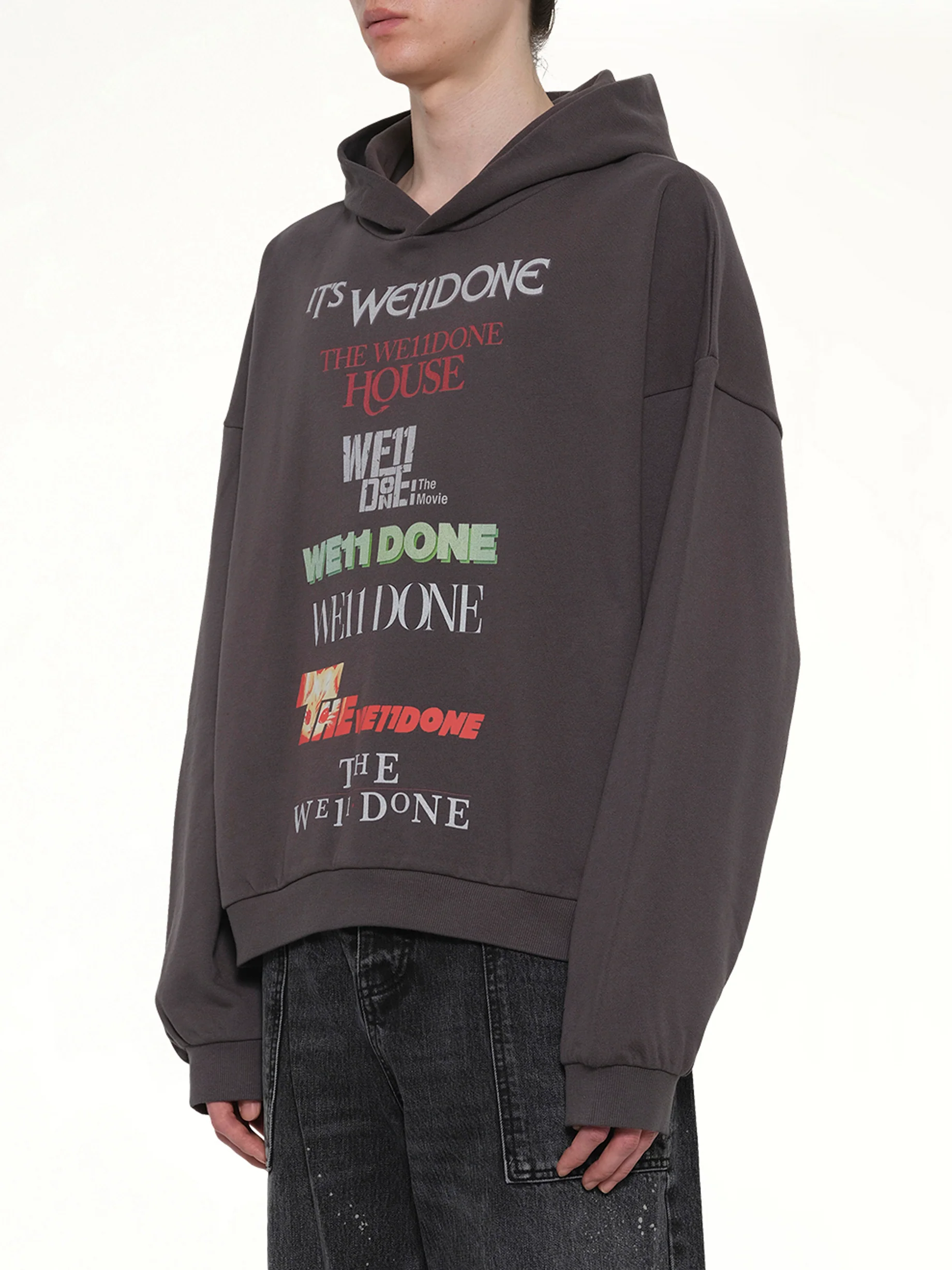 Multi Logo Print Hoodie in Grey - Image 3