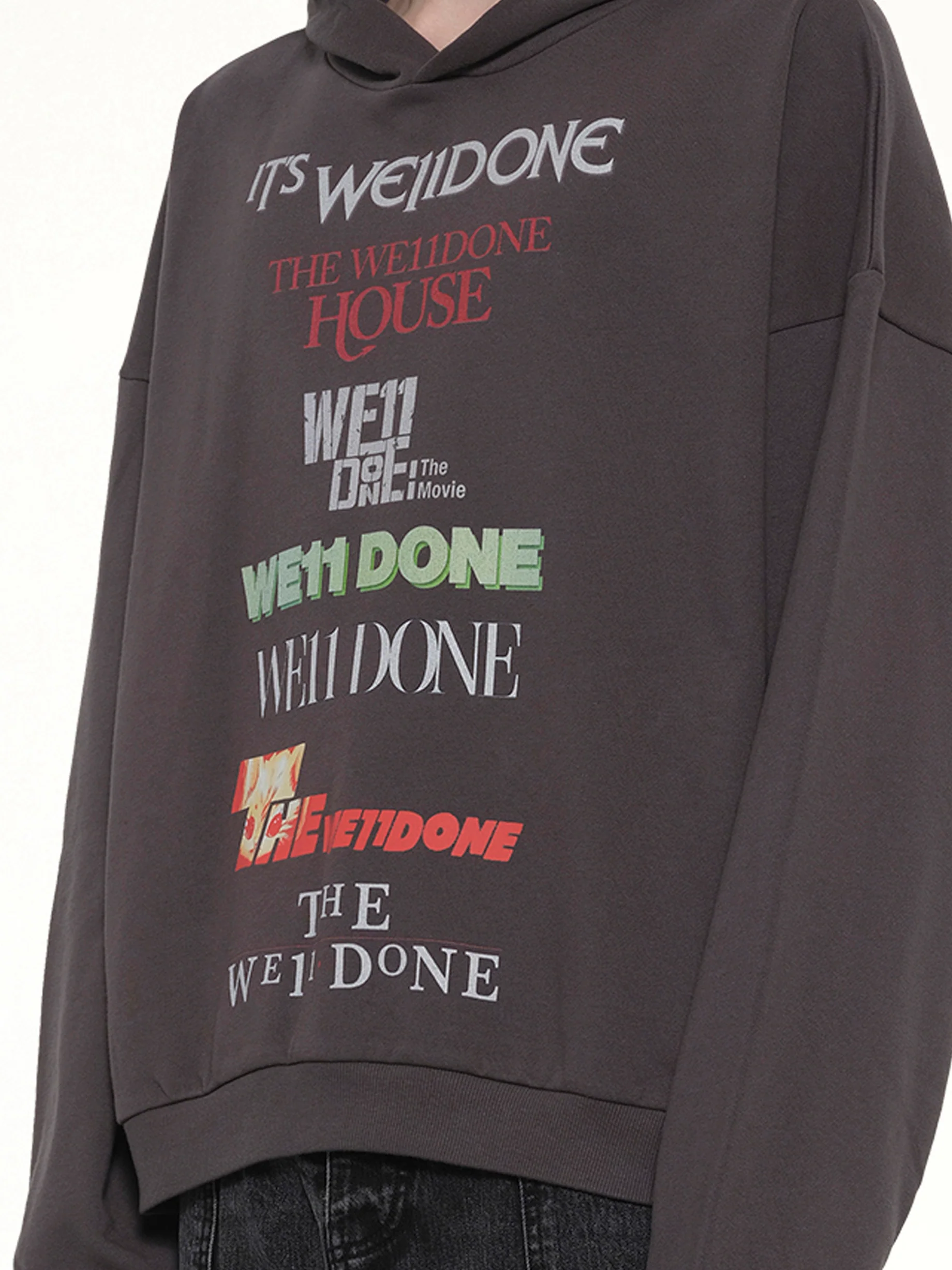 Multi Logo Print Hoodie in Grey - Image 6