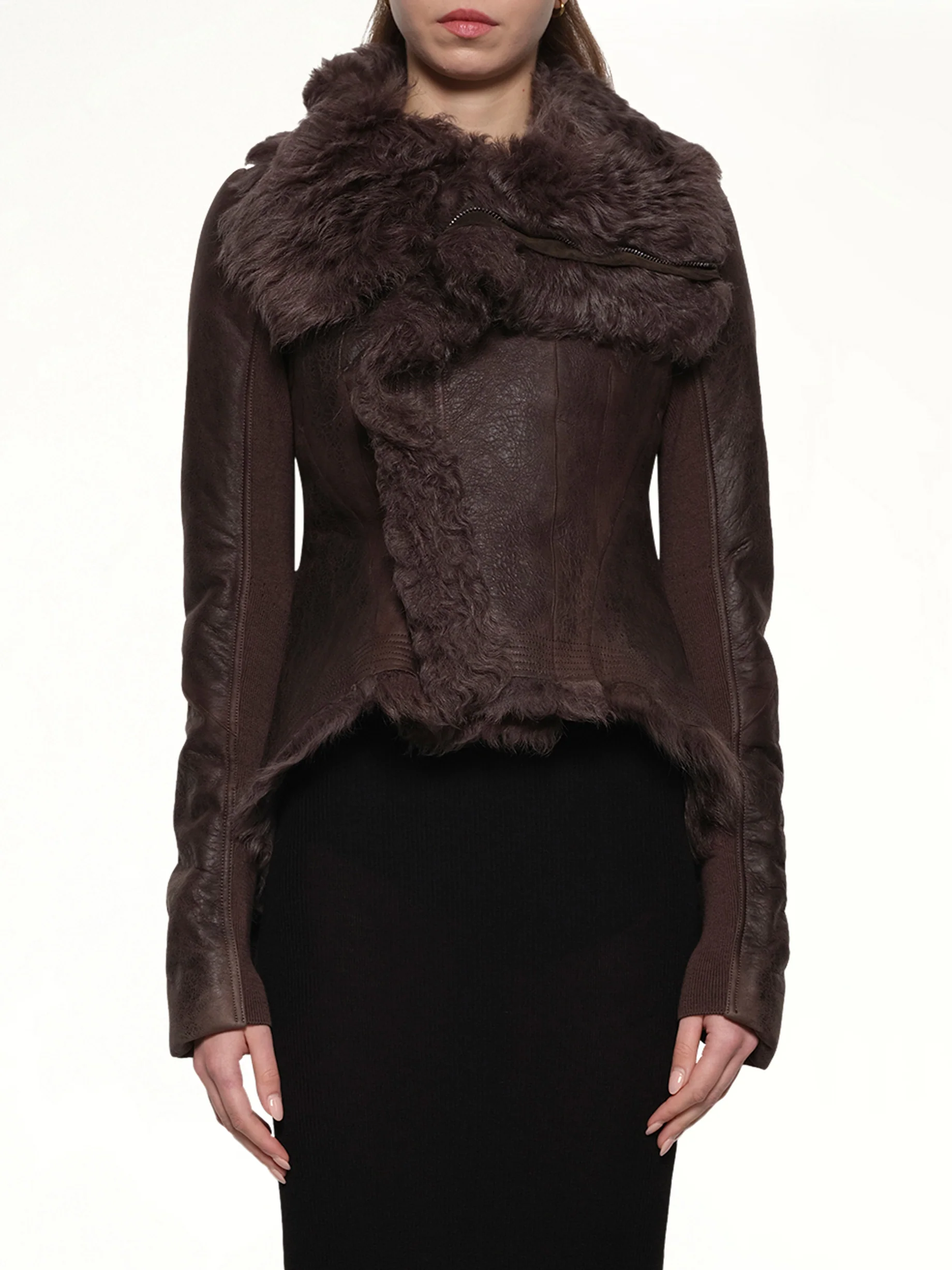 Naska Shearling Fur Jacket in Dark Dust