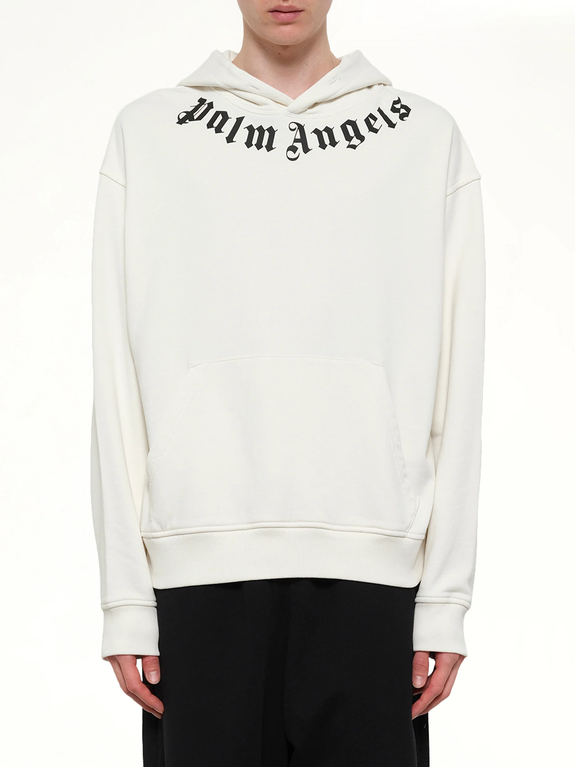 Neck Logo Regular Hoodie in Off White/Black