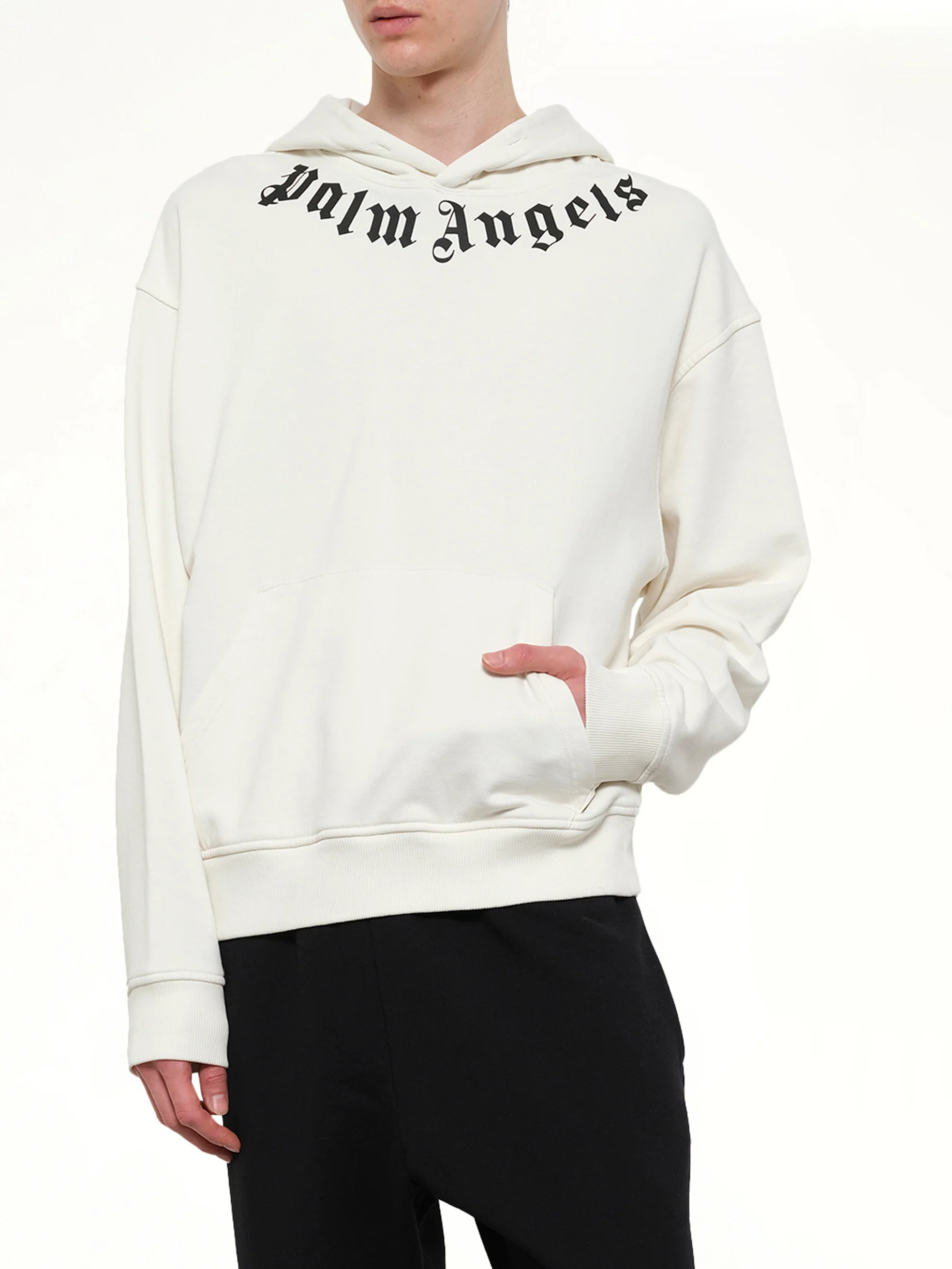 Neck Logo Regular Hoodie in Off White/Black - Image 6