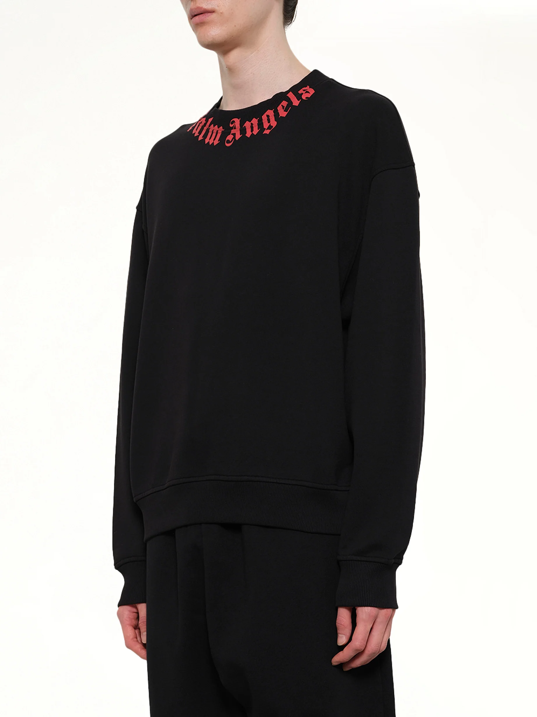 Neck Logo Regular Sweatshirt in Black/Red - Image 3