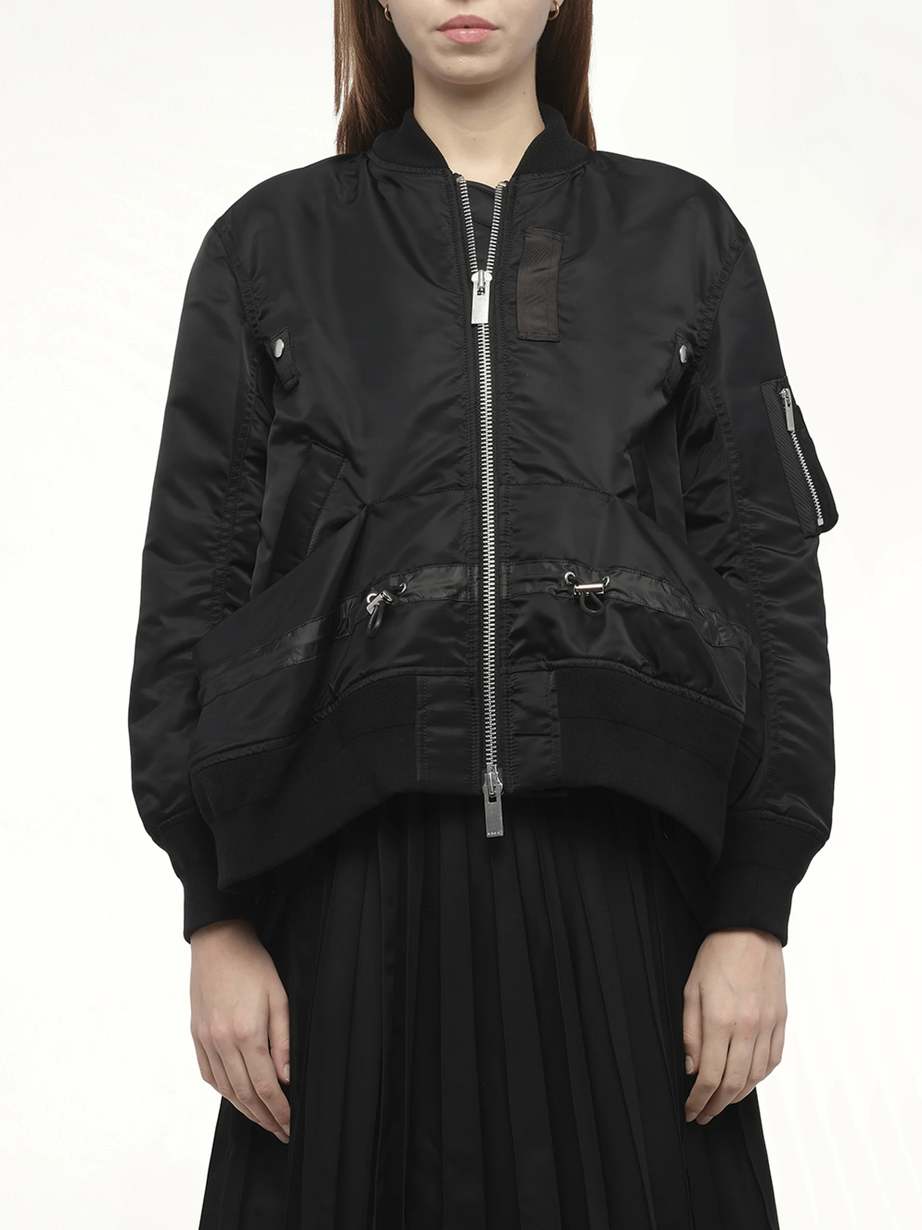 Nylon Twill Blouson with Drawstring in Black