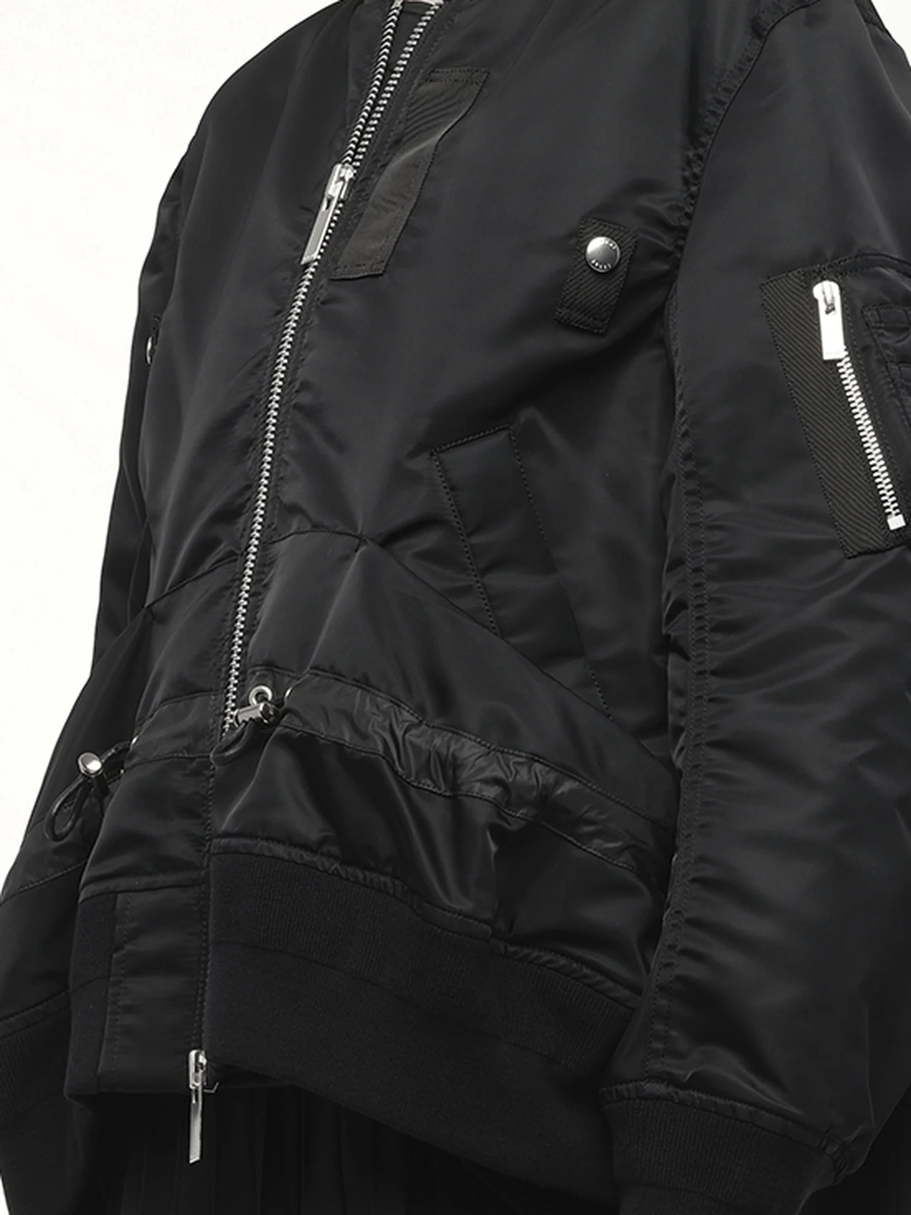 Nylon Twill Blouson with Drawstring in Black - Image 3