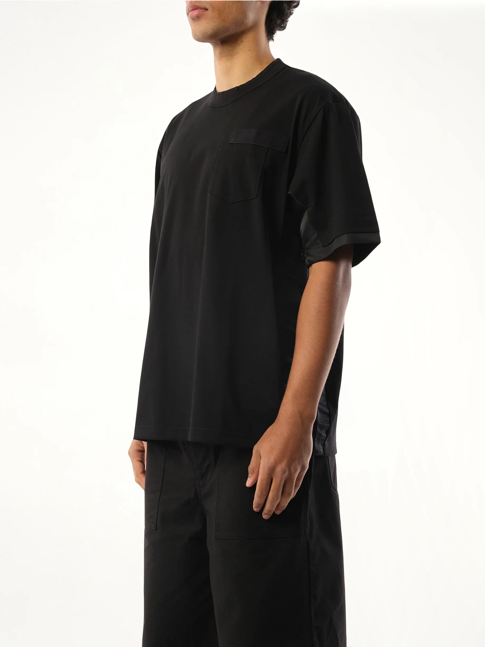 Nylon Twill Cotton Jersey T-Shirt in Black - Image 5