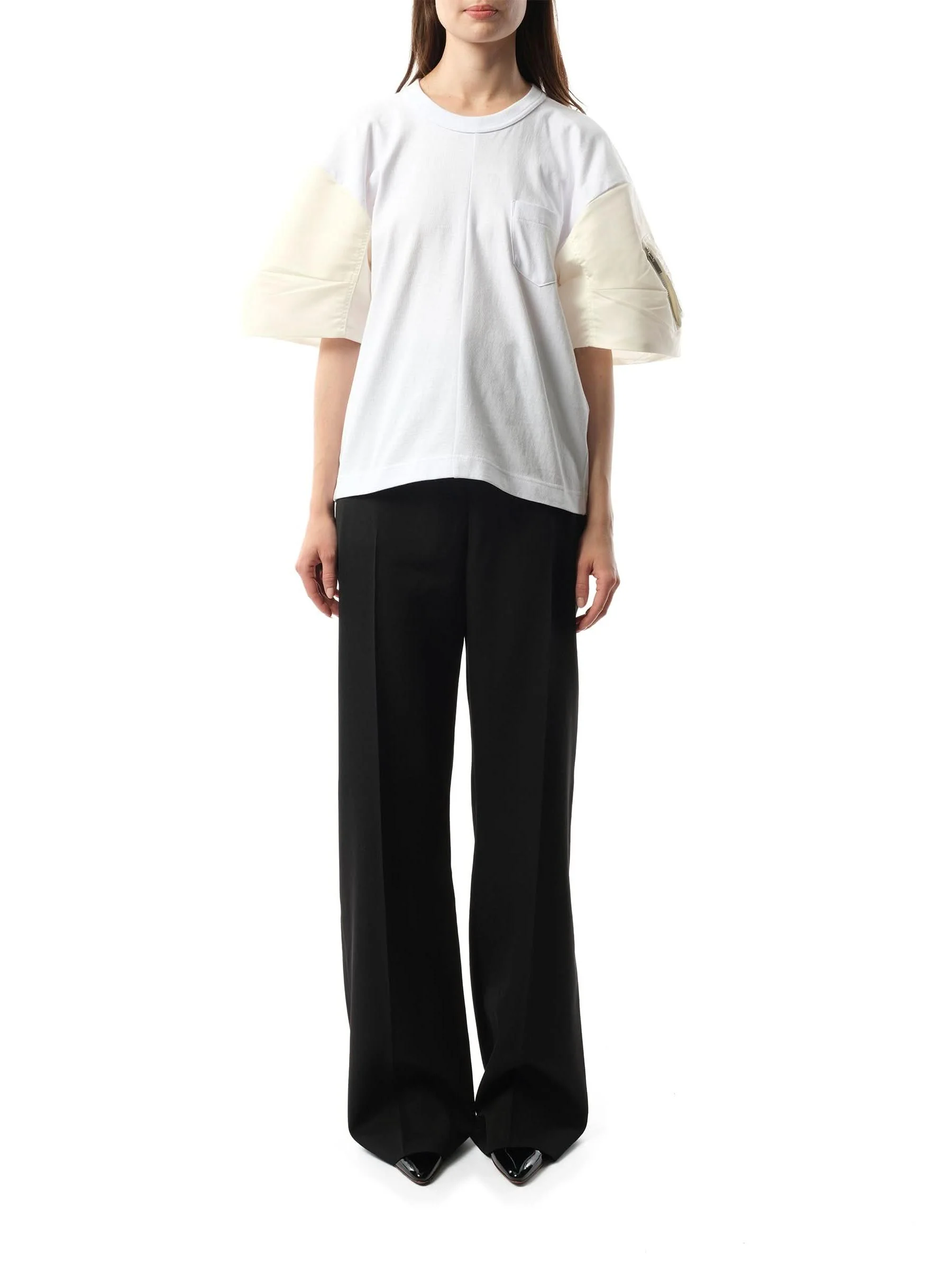 Nylon Twill Cotton Jersey T-Shirt in Off White - Image 4