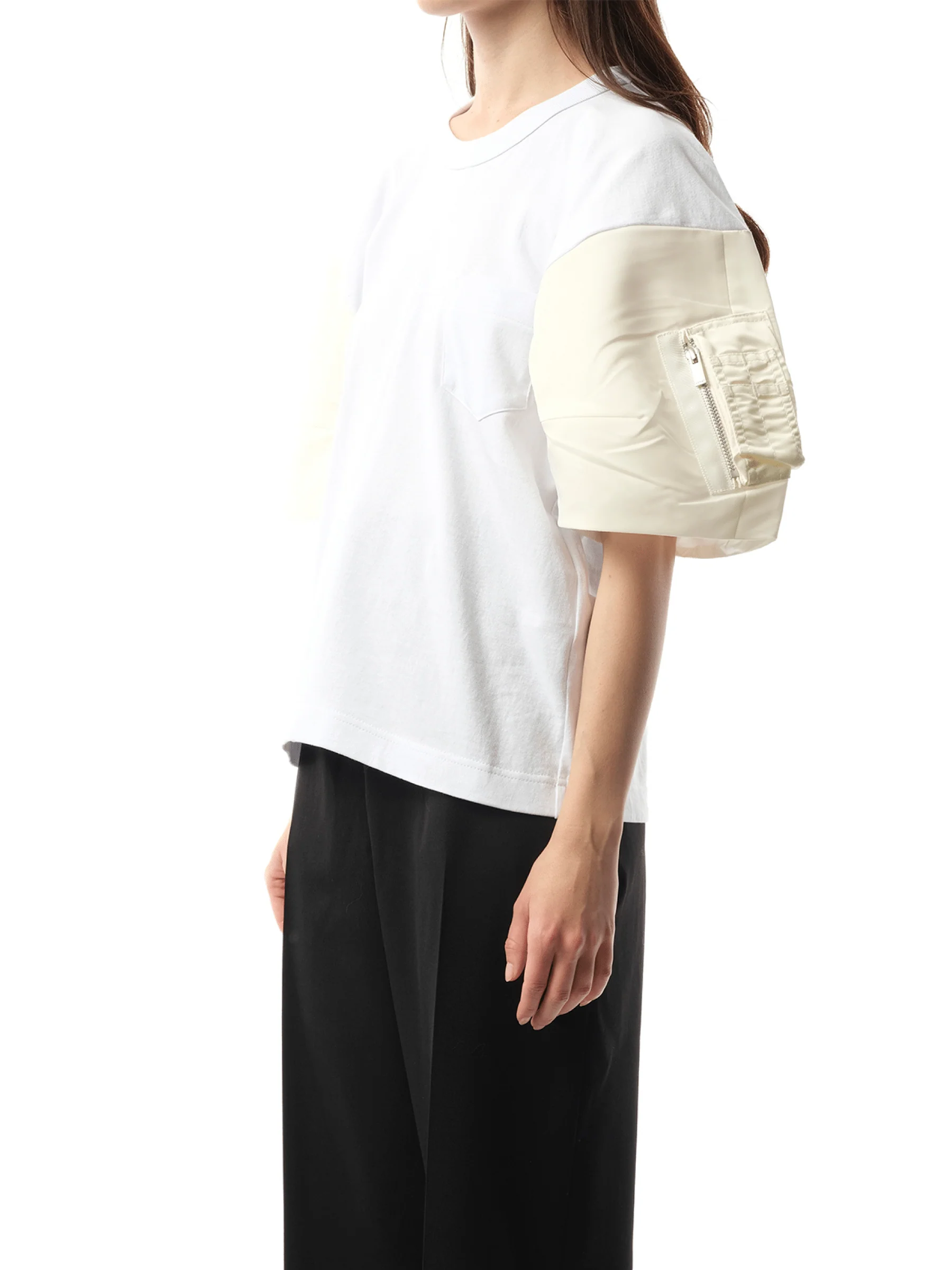 Nylon Twill Cotton Jersey T-Shirt in Off White - Image 5