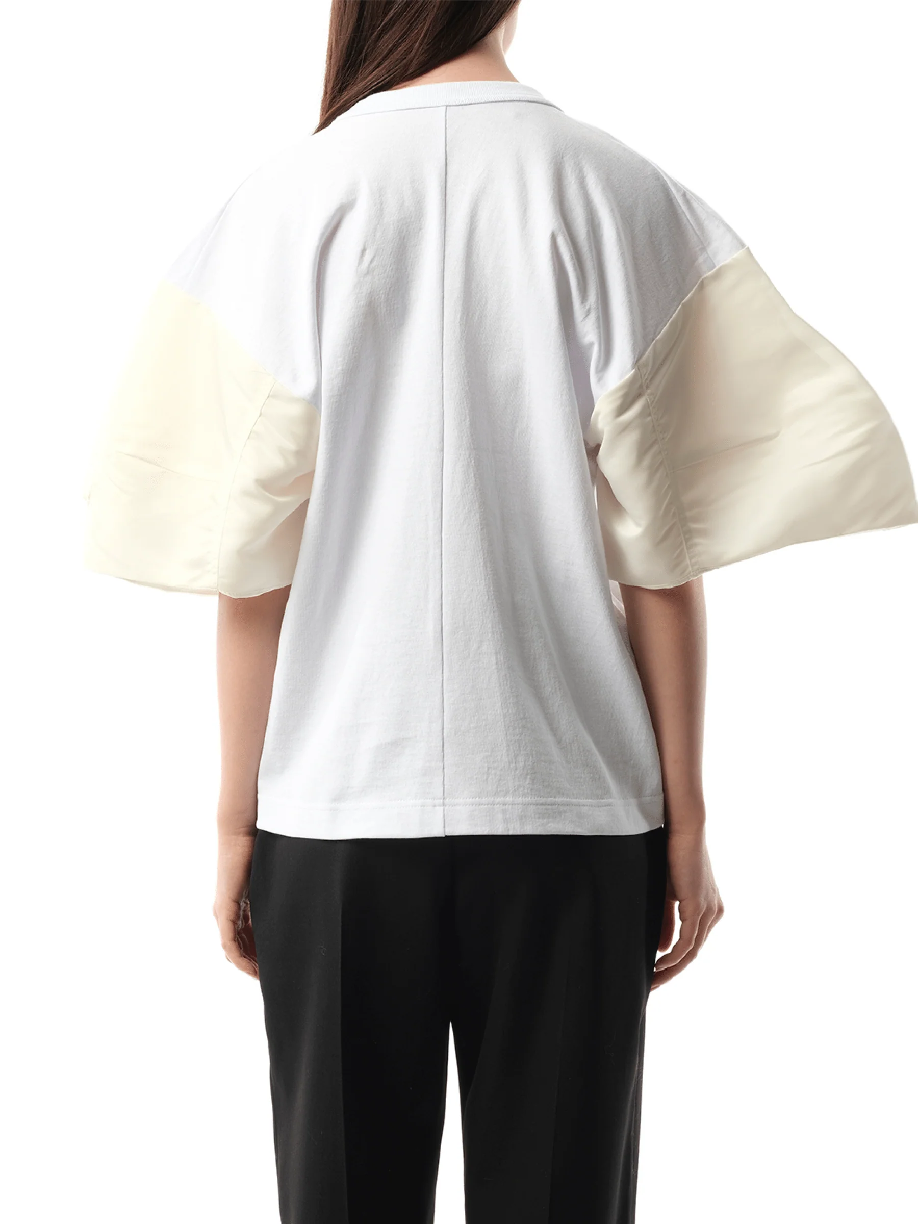 Nylon Twill Cotton Jersey T-Shirt in Off White - Image 6