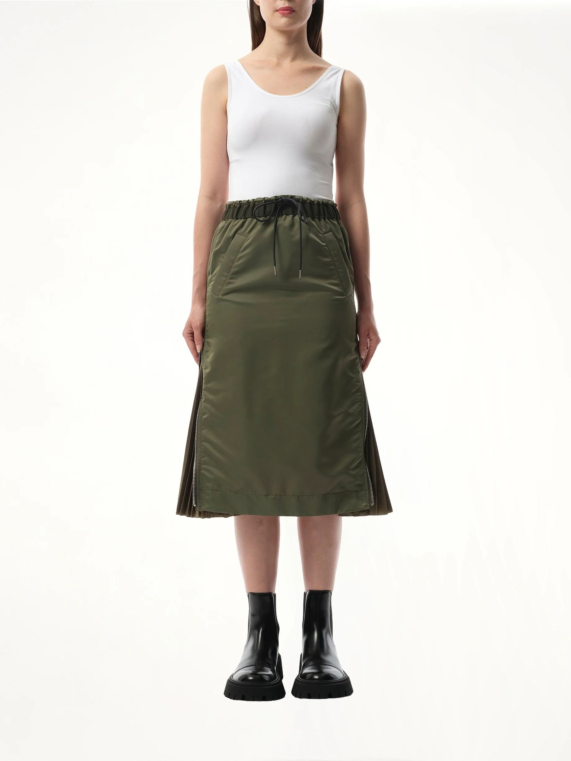 Nylon Twill Skirt in Khaki - Image 4