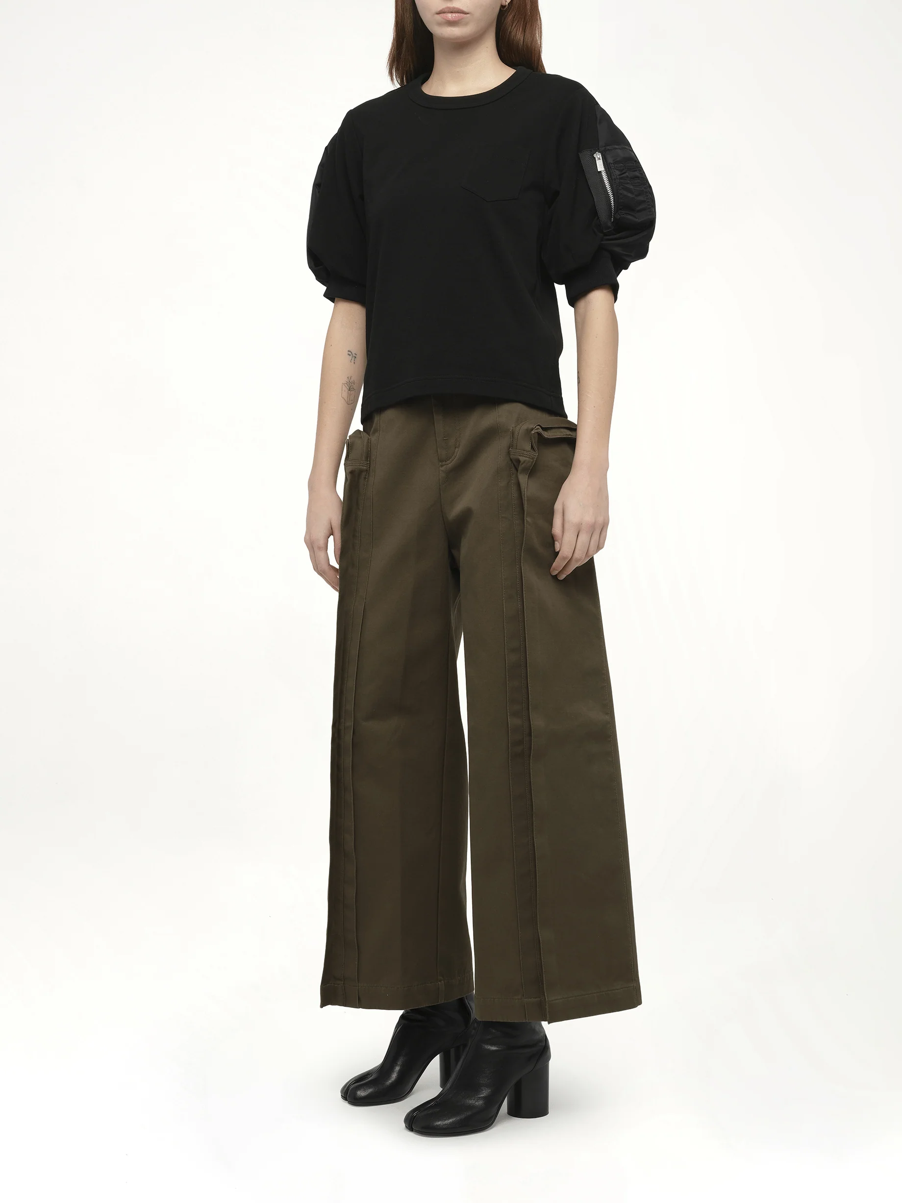 Nylon Twill x Cotton Jersey T-Shirt in Black/Black - Image 4
