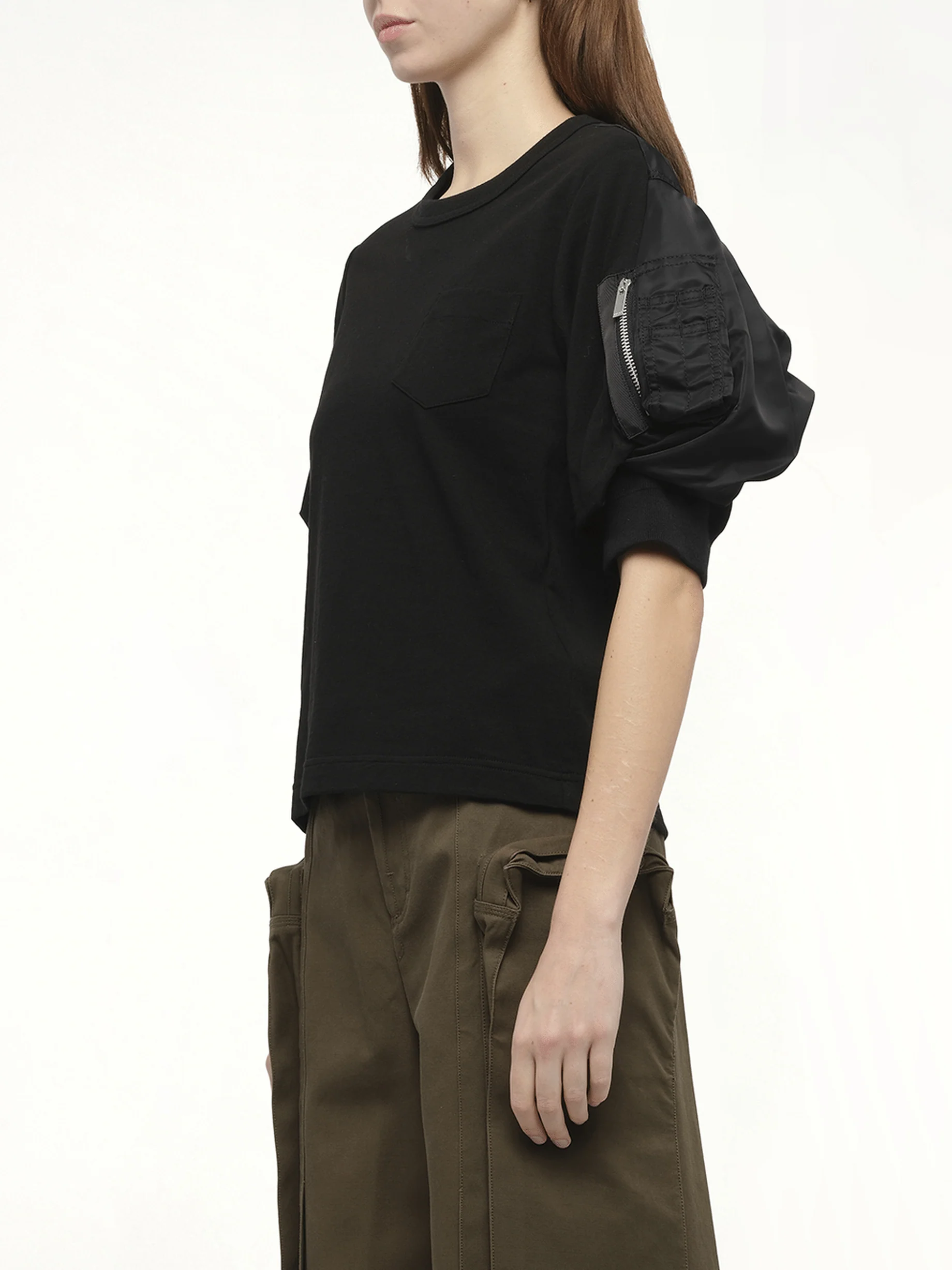 Nylon Twill x Cotton Jersey T-Shirt in Black/Black - Image 5