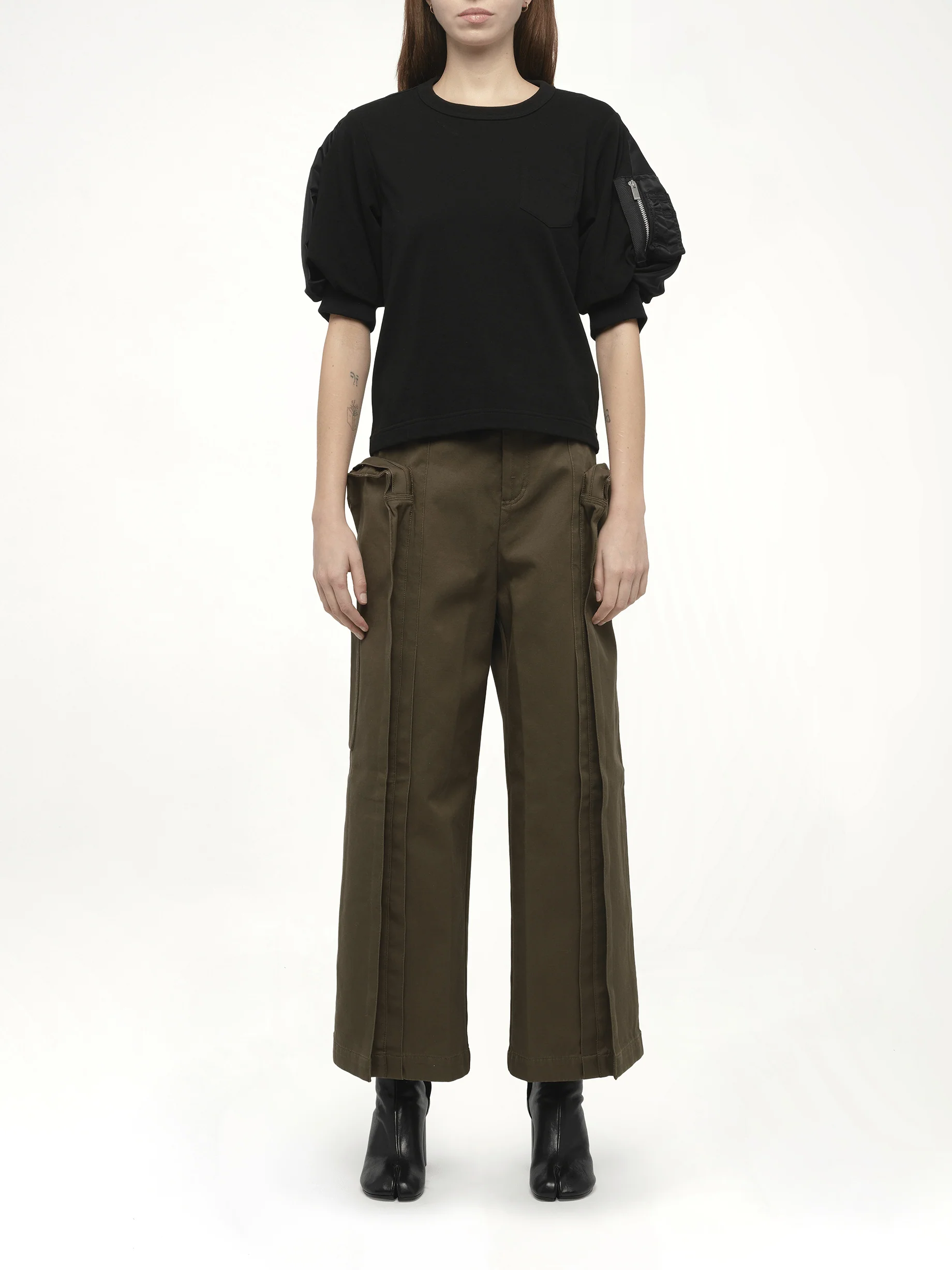 Nylon Twill x Cotton Jersey T-Shirt in Black/Black - Image 7