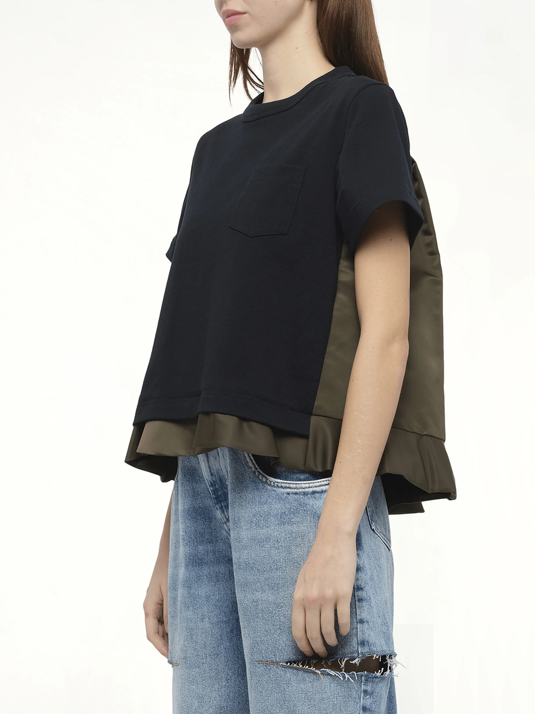 Nylon Twill x Cotton Jersey T-Shirt in Navy/Dark Khaki - Image 5