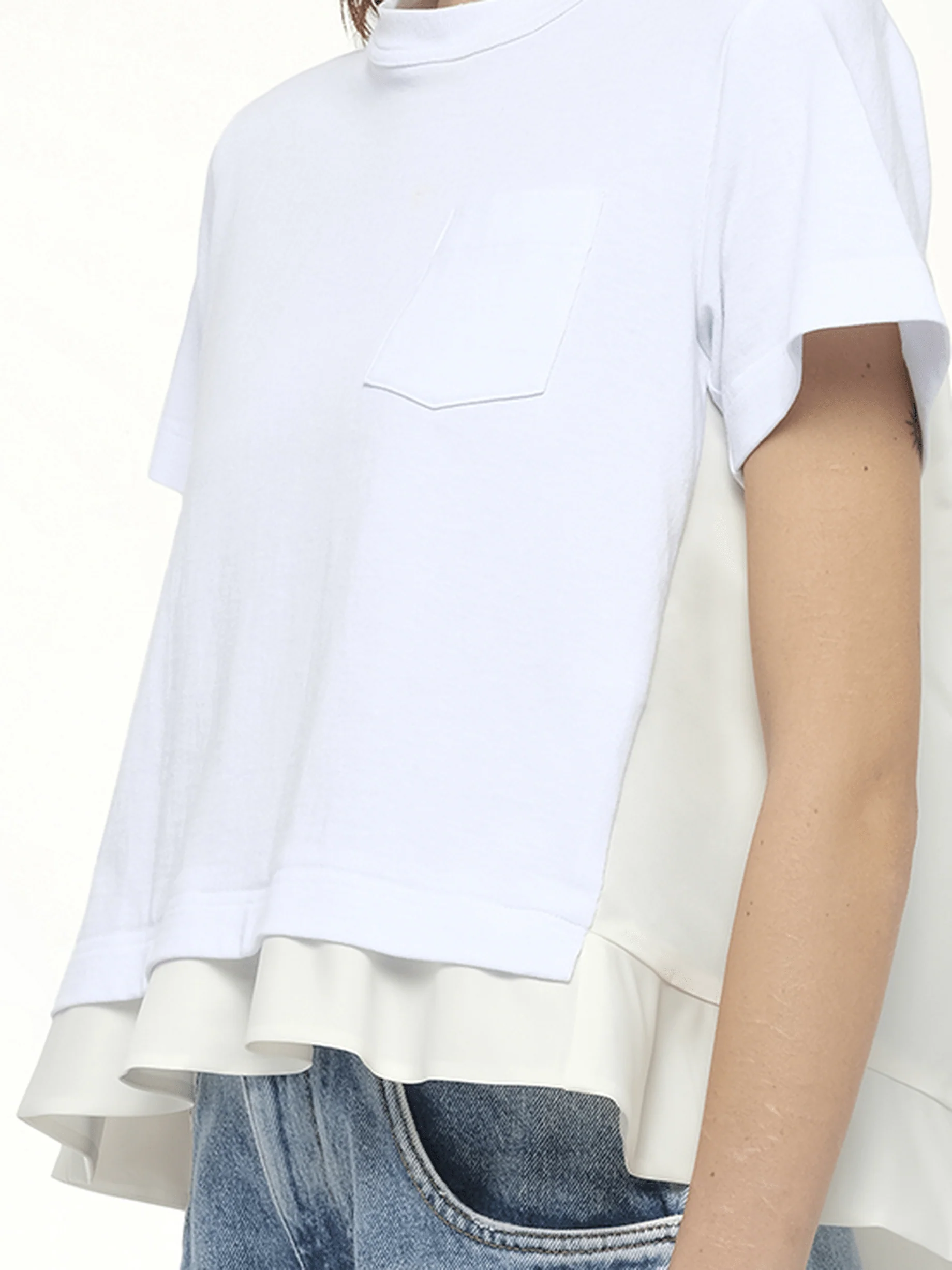 Nylon Twill x Cotton Jersey T-Shirt in White - Image 3